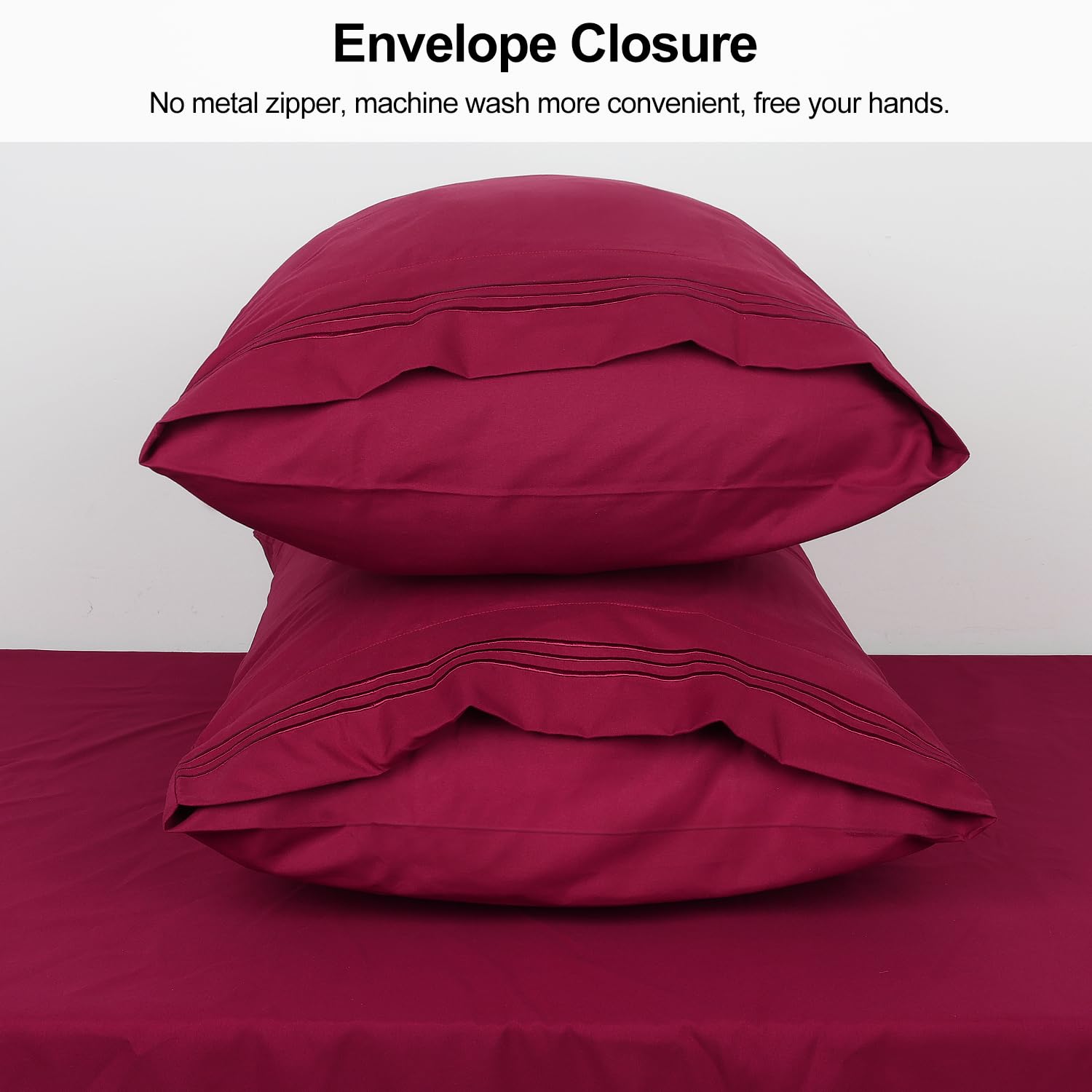Premium 1800 Thread Count King Size Pillowcases (2 Pack) - Soft Brushed Microfiber, Wrinkle-Free & Breathable - Burgundy Embroidered Luxury Bedding for Hotels, Guest Rooms & Home Decor - Machine Washable