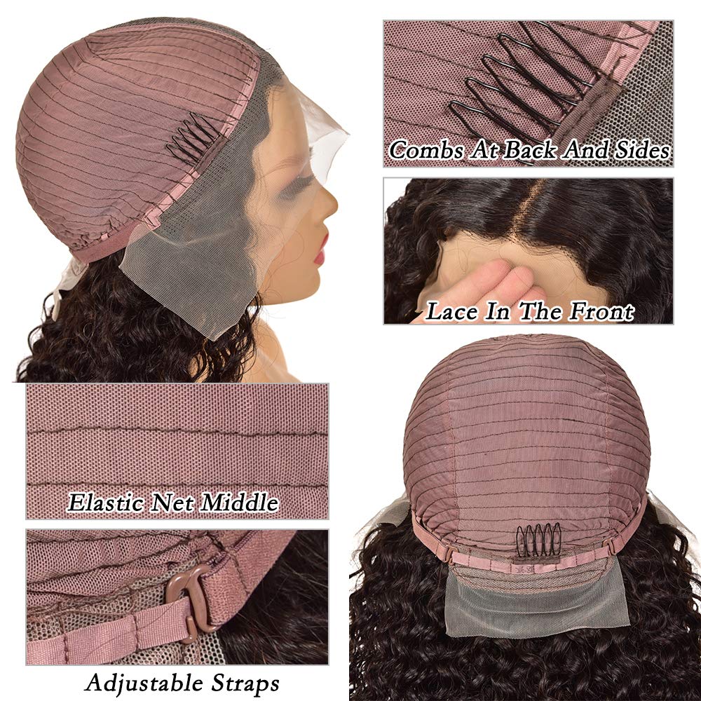 100% Unprocessed Virgin Water Wave Lace Front Wigs - T Part Human Hair Wigs Natural Black (16 Inch) for Everyday Wear, Cosplay & Special Occasions