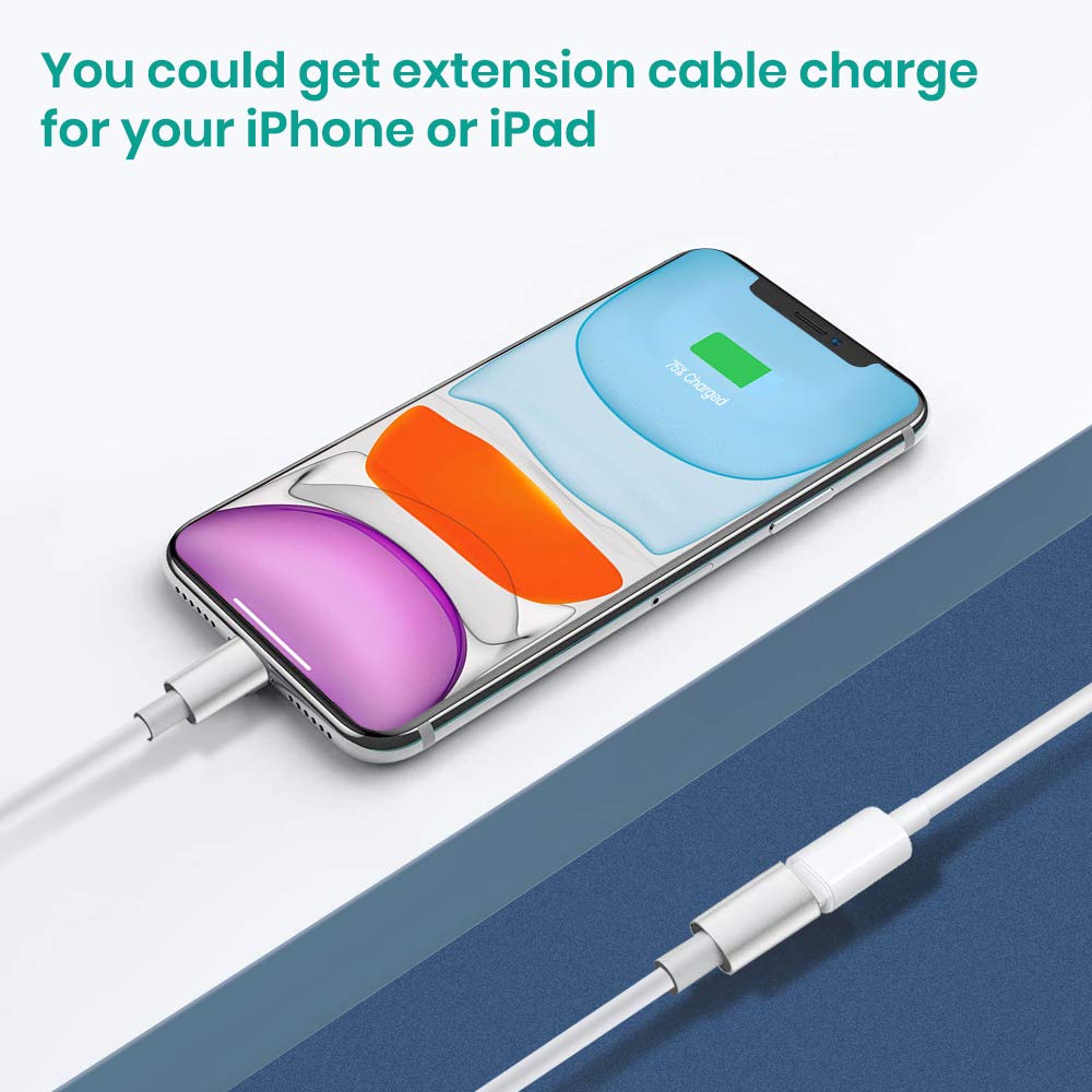 MeloAudio 3.3FT TPE iPhone Charger Cable Extension - Male to Female Dock Connector for iPhone/iPad/iPod - Sync, Charge & Audio - Durable Case Adapter - Perfect for Home, Office & Travel Use