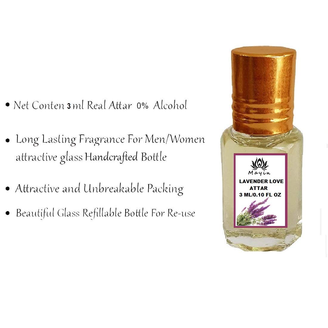 Mayin Lavender Love Attar Perfume Oil - 3ml Unisex Fragrance for Men & Women | Romantic Date, Meditation & Aromatherapy Essential Oil