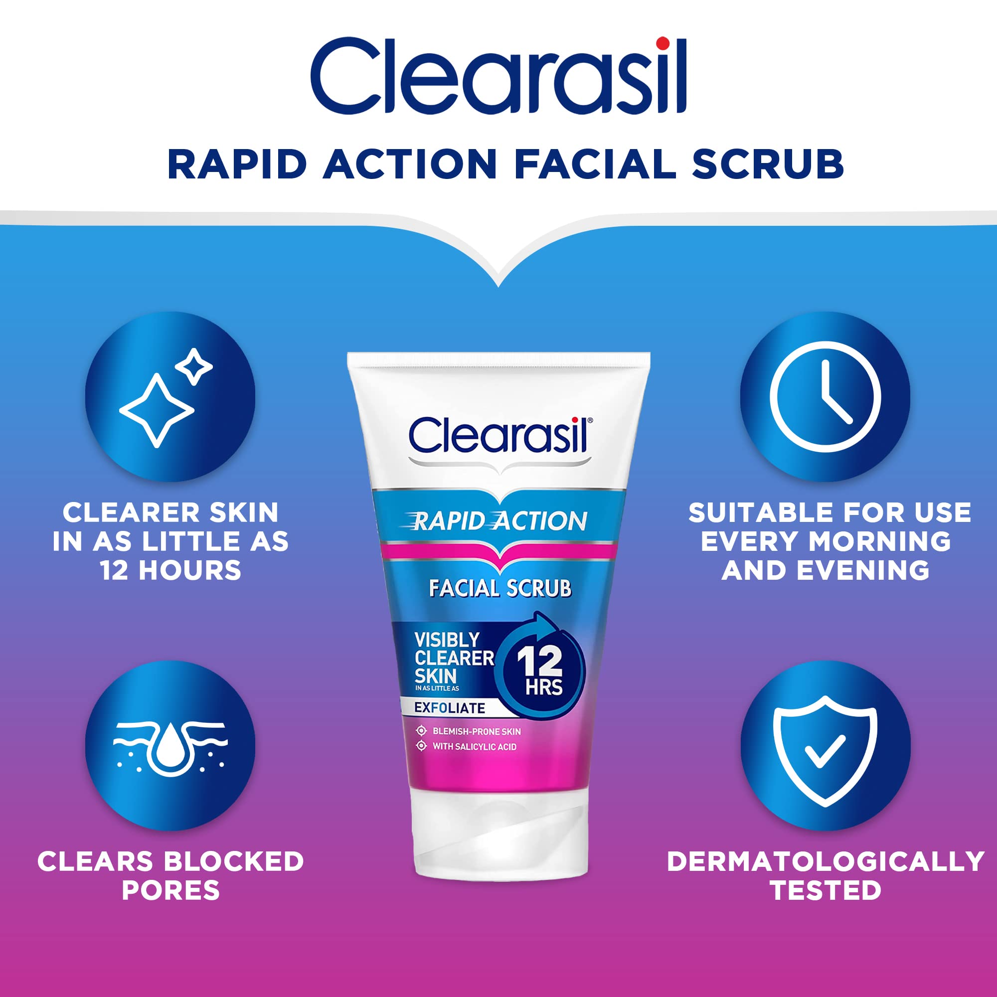 Clearasil Acne & Blackhead Treatment Bundle - Exfoliating Scrub 125ml, Toner 200ml & Gel Wash 150ml | Complete Skincare Routine for Clear Skin | Perfect for Daily Face Wash & Teen Acne Care