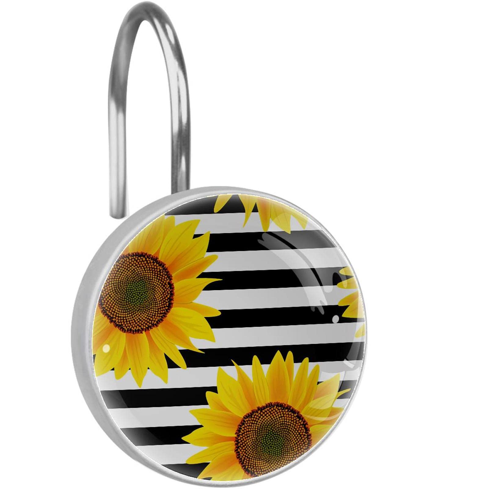 Stylish Sunflower Shower Curtain Hooks - Rust-Resistant Bathroom Decor for Vintage & Farmhouse Style Showers - Perfect for Home, Apartment, and Guest Bathroom Decor