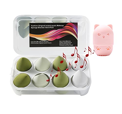 8 PCS Makeup Sponge Set - Beauty Blender for Foundation, Dry & Wet Use, with Gift Box & Free Travel Case (Green) | Perfect for Professional Makeup, Travel, and Everyday Beauty Routine