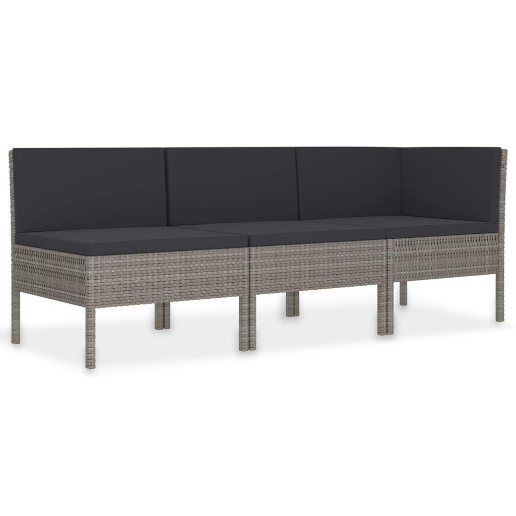 3-Piece Gray Poly Rattan Garden Lounge Set with Cushions - Outdoor Patio Furniture, Wicker Sofa & Conversation Set for Backyard, Poolside or Deck Relaxation