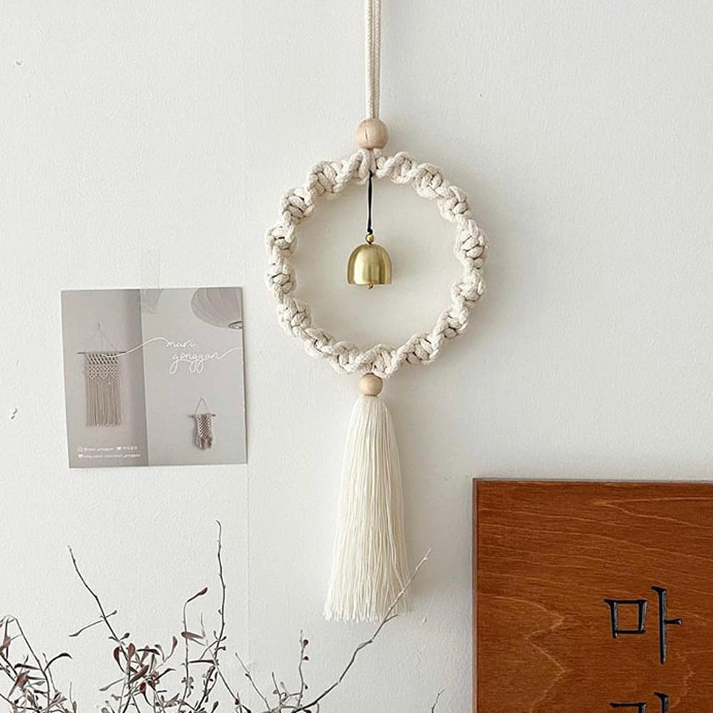 Handmade Cotton Rope Wind Chimes - Boho Hanging Decor for Nursery, Bedroom & Living Room | Natural Woven Pendant for Relaxing Outdoor & Indoor Spaces