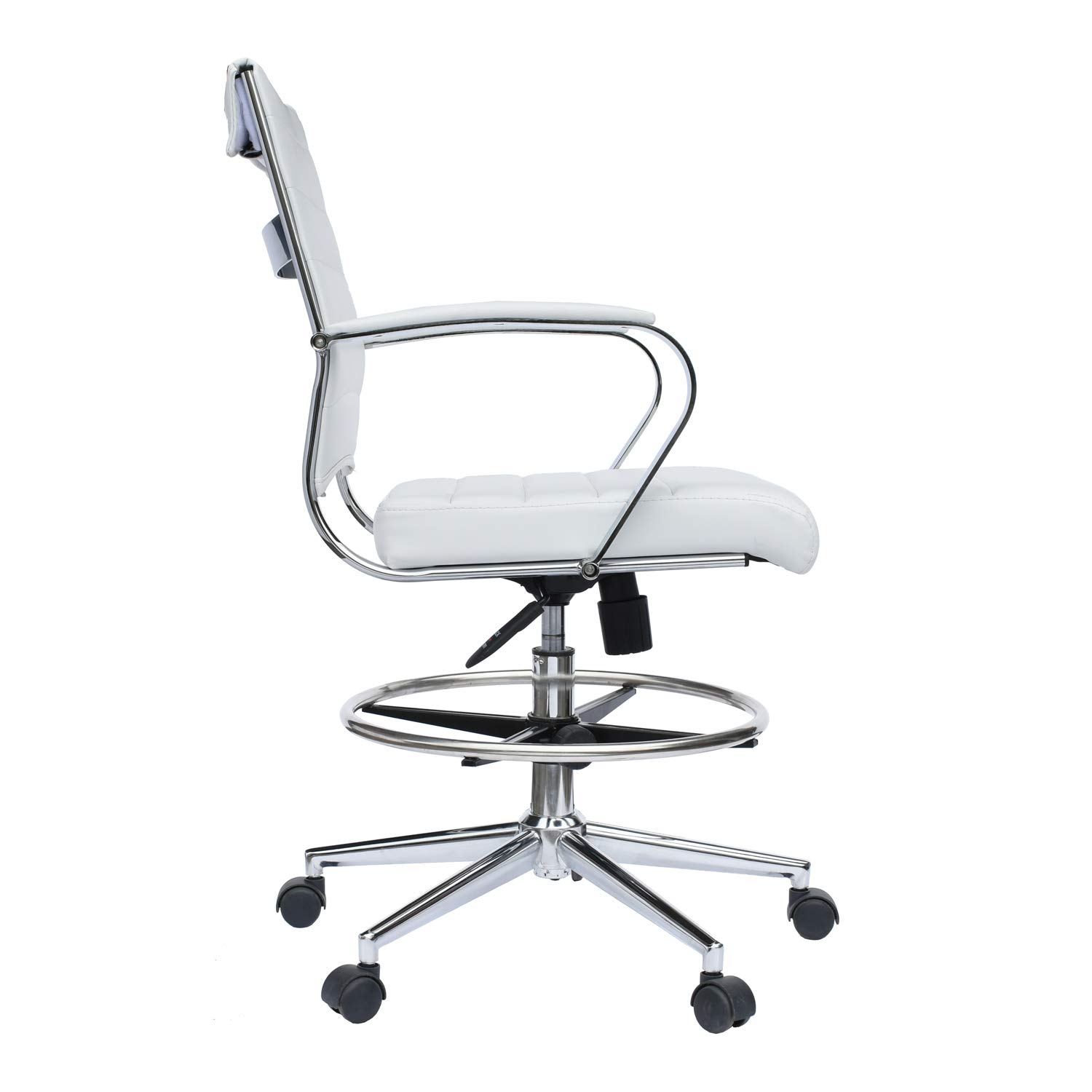 2xhome Modern Adjustable Ergonomic Office Chair - White Designer Drafting Chair with Arms & Ribbed Back Support for Home Office, Computer Work & Creative Workspaces