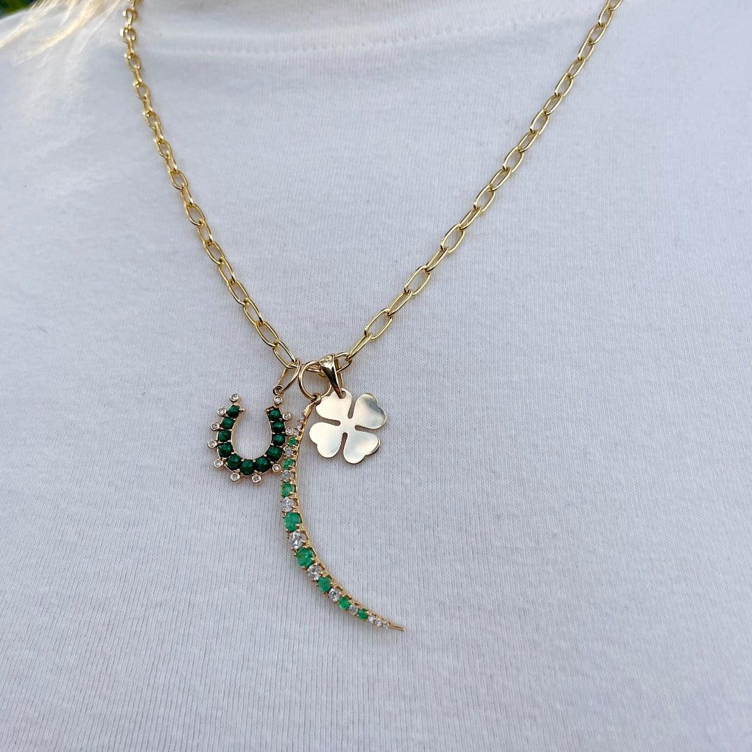 14K Yellow Gold Malachite & Diamond Horseshoe Pendant Necklace for Women - Lucky Charm Jewelry Gift for Birthday, Anniversary & Everyday Wear