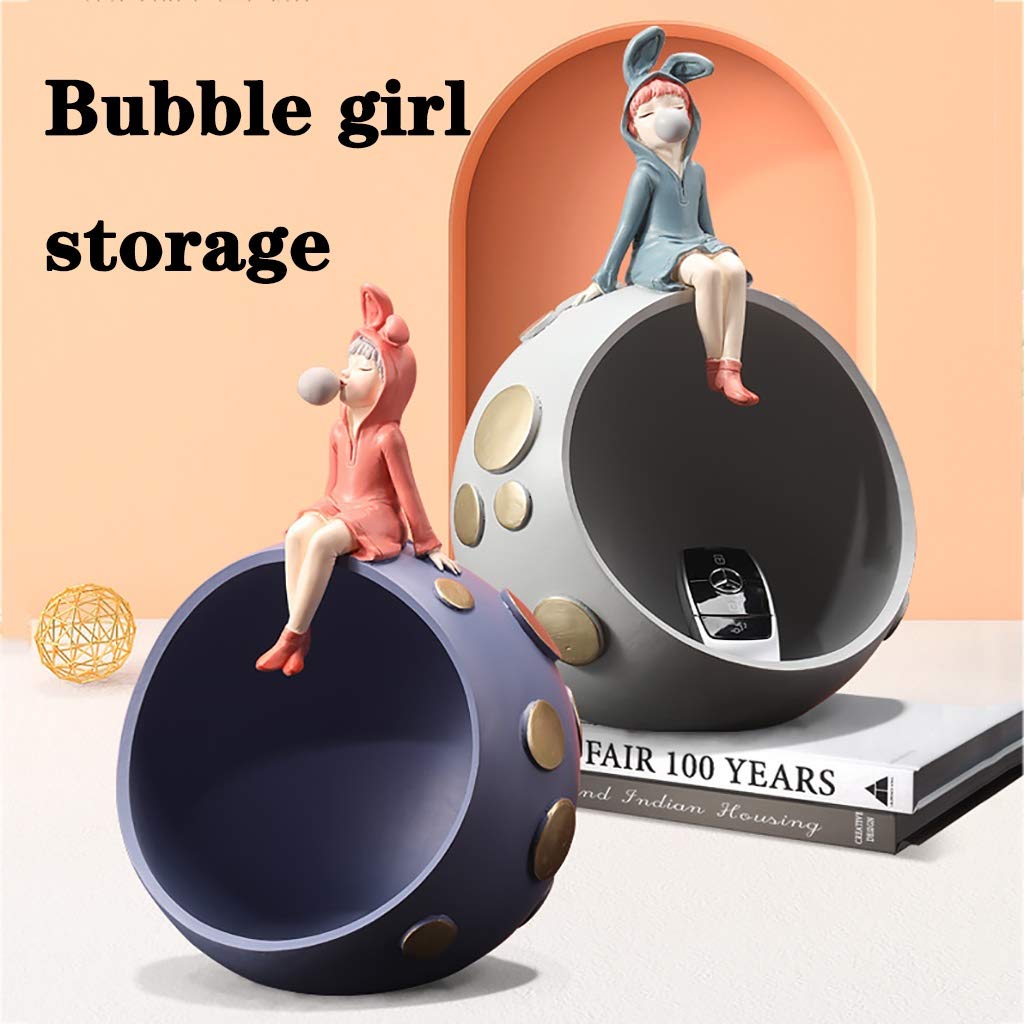 Bubble Girl Statue Key Tray - Decorative Entryway Bowl for Keys, Coins & Watches | Multifunctional Home Decor for Coffee Tables & Nightstands | Perfect for Organizing Essentials in Living Room, Bedroom or Office (Orange)