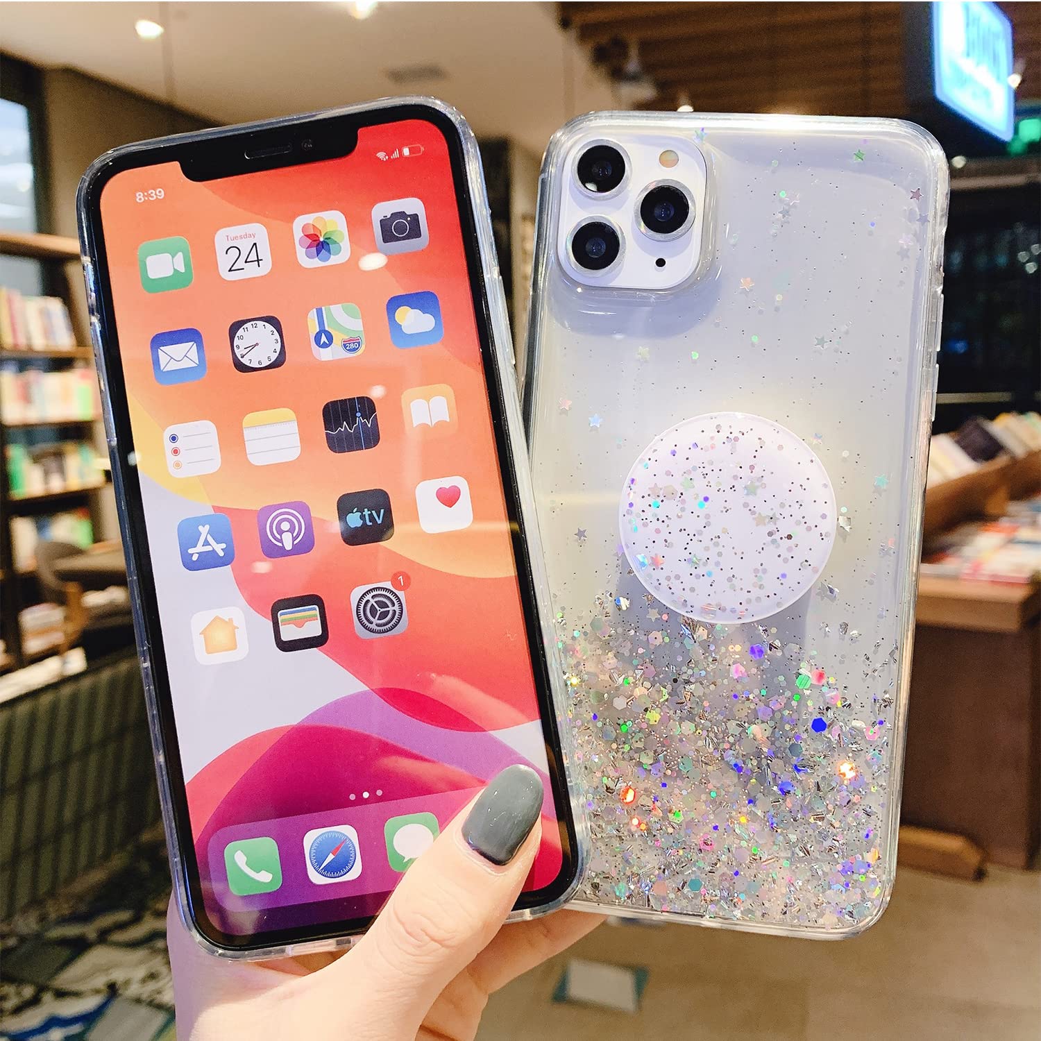 Sparkle Glitter iPhone 11 Case for Women & Girls - Cute Bling Protective Cover with Ring Kickstand | Soft Shockproof Shell for iPhone 11 (6.1 Inch) Silver | Perfect for Daily Use, Work & Party Accessories