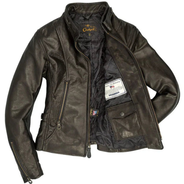 Cockpit USA Women's Cafe Racer Motocross Jacket W71X001 - Stylish Leather Motorcycle Jacket for Women, Perfect for Riding & Urban Fashion