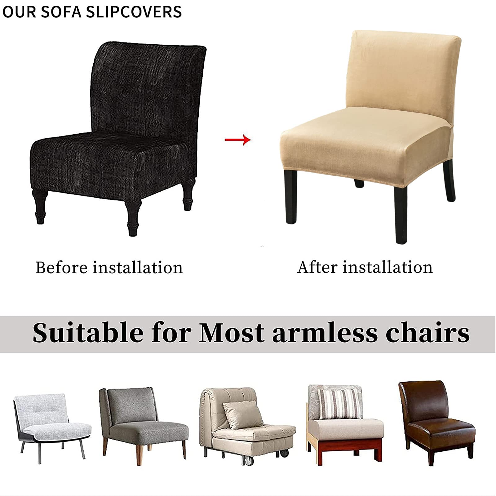 Eco-Ancheng Washable Removable Armless Chair Slipcover - Printed Furniture Protector for Accent, Slipper Chairs - Perfect for Living Room, Dining Room, Hotel Use