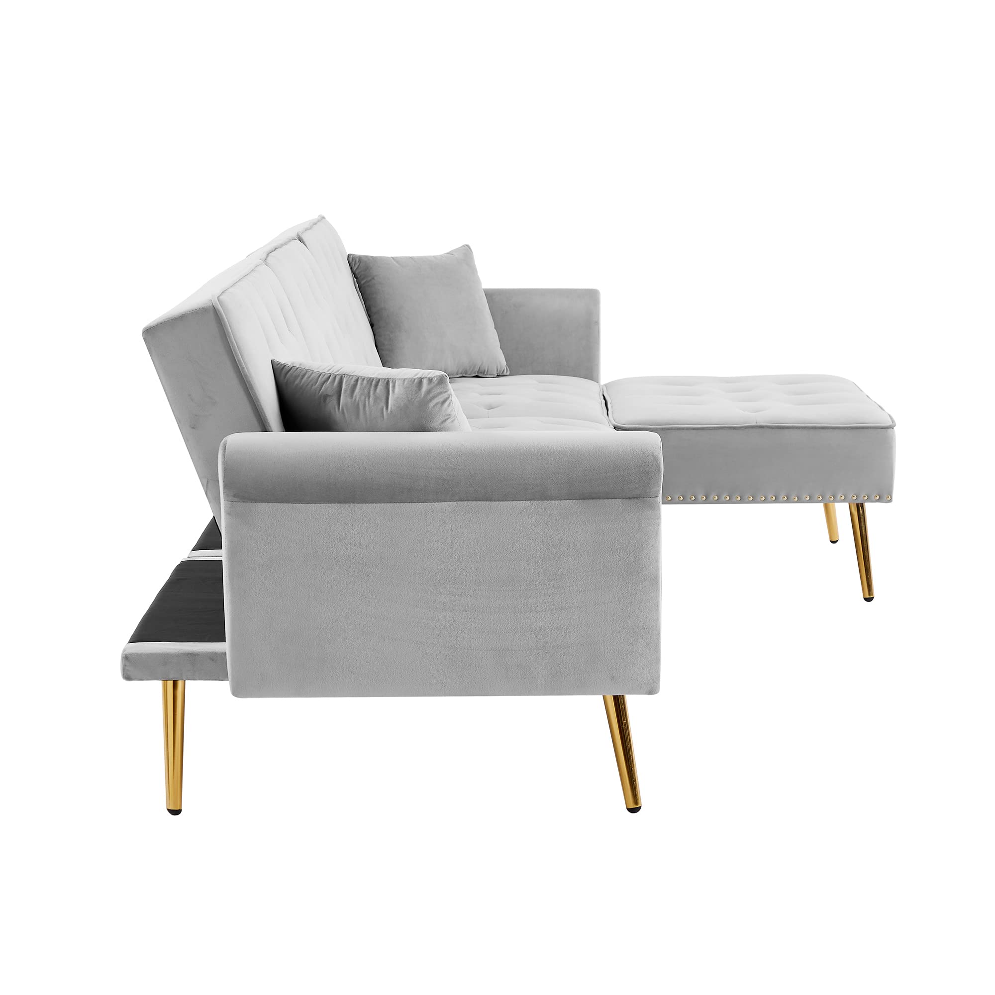 L-Shaped Corner Tufted Velvet Sectional Sofa Bed with Reversible Chaise & Ottoman - Convertible Sleeper Couch for Living Room, Apartment, Home Office - Modern Comfortable Furniture for Relaxing, Entertaining & Small Space Living