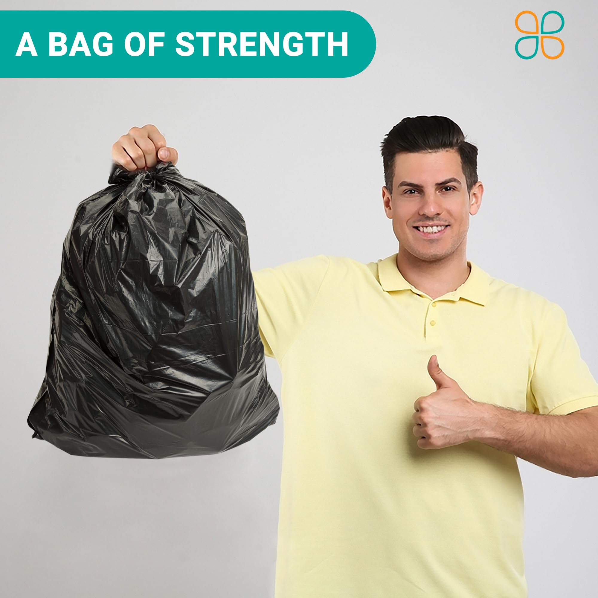 PlasticMill Heavy Duty Trash Bags - 12-16 Gallon Small Garbage Bags, 8 Microns Thick, 24