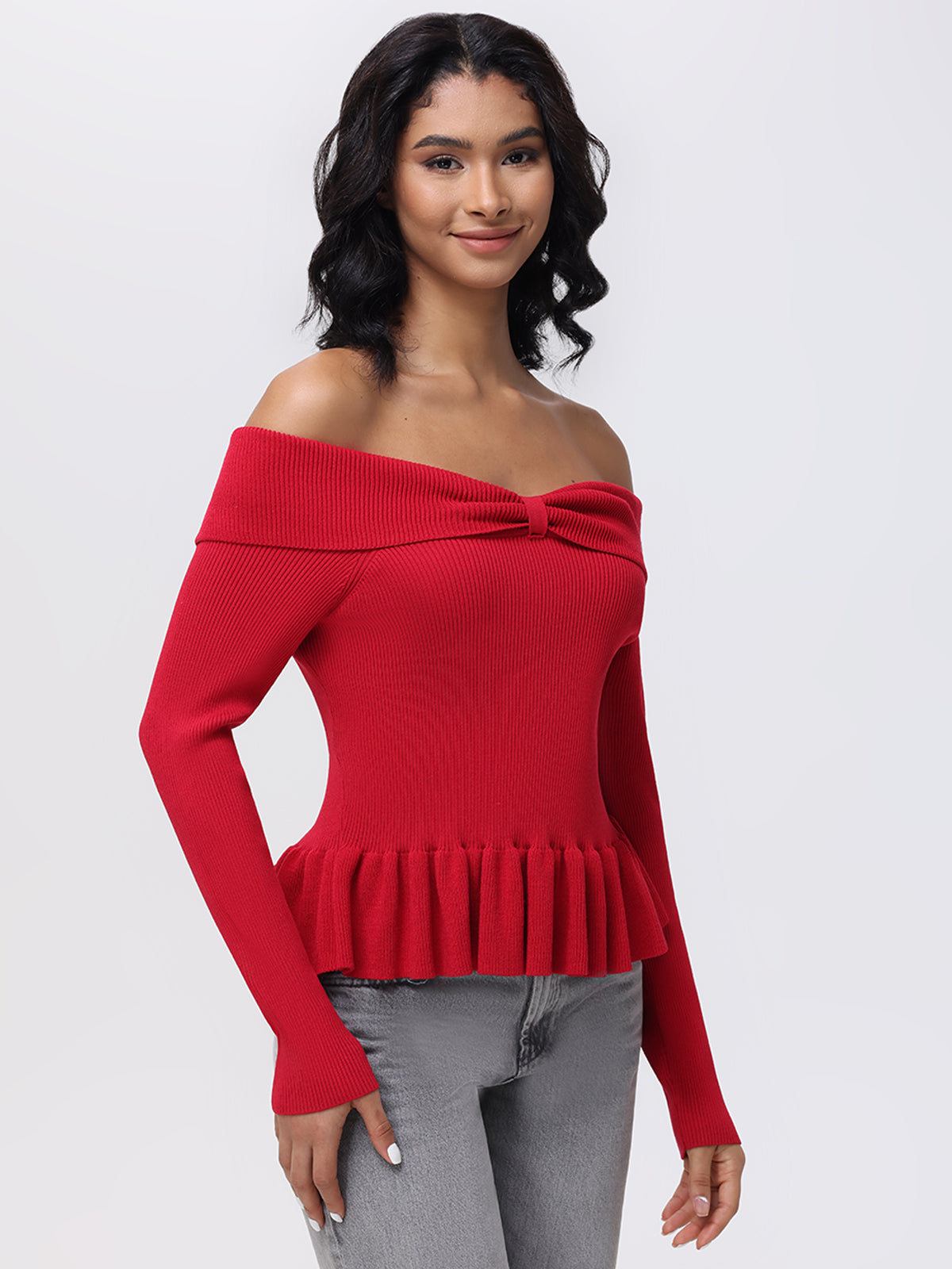 Morgan Off Shoulder Peplum Sweater for Women - Elegant Knit Top for Casual Wear, Date Night & Office Outfits | Trendy Fall Winter Fashion