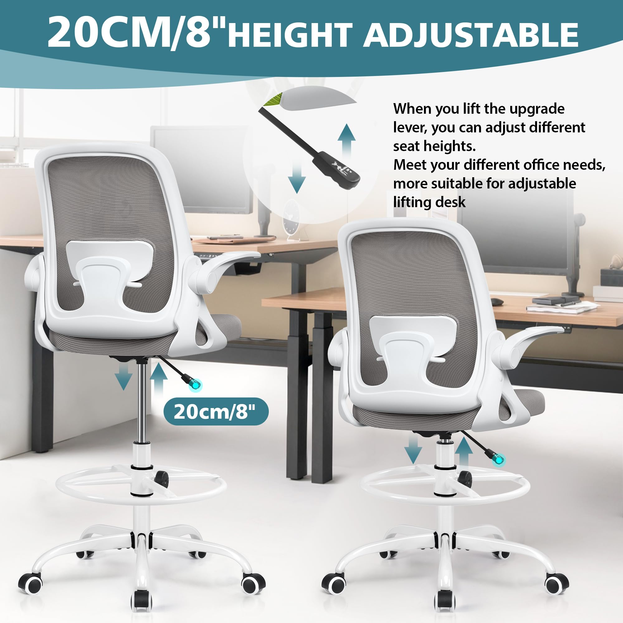 Ergonomic Office Chair with Lumbar Support & Flip-Up Arms - Breathable Mesh Computer Desk Chair with Adjustable Height (4