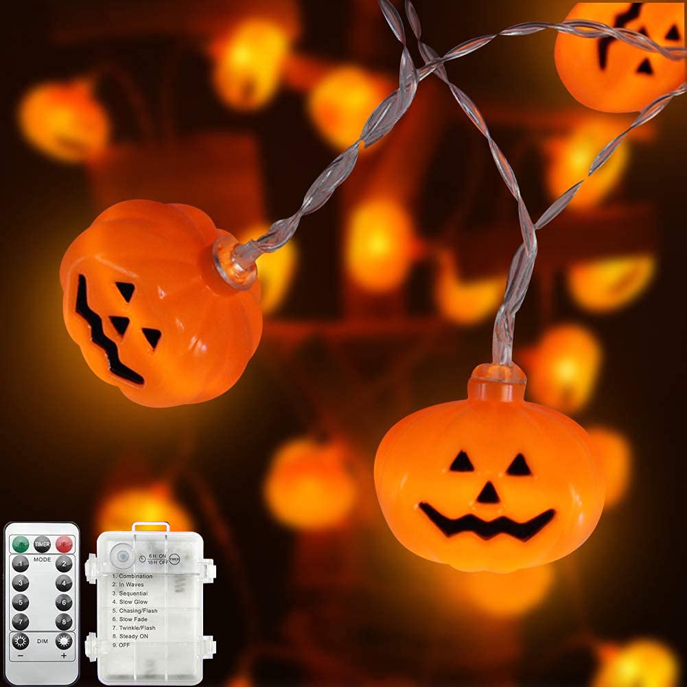 Halloween LED Pumpkin String Lights - 3D Waterproof Orange Jack-O-Lantern with 20 LEDs & 8 Lighting Modes | Battery Operated Indoor/Outdoor Decor for Parties, Porch, Yard, and Holiday Celebrations