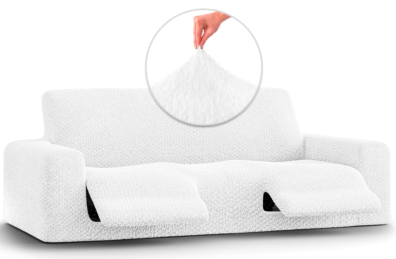 PAULATO BY GA.I.CO. Recliner Sofa Cover - Stretchable 1-Piece Slipcover for Reclining Couches - Soft Polyester Fabric Furniture Protector - Velvet Collection in White - Perfect for Living Room, Home Theater & Office Use
