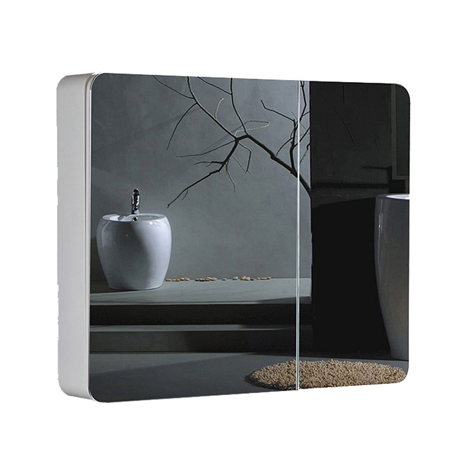 LED Bathroom Mirror Cabinet with Storage - Solid Wood Wall Mounted Medicine Cabinet, Dressing Table Mirror with HD Silver Frame for Bathroom, Bedroom & Vanity Organization