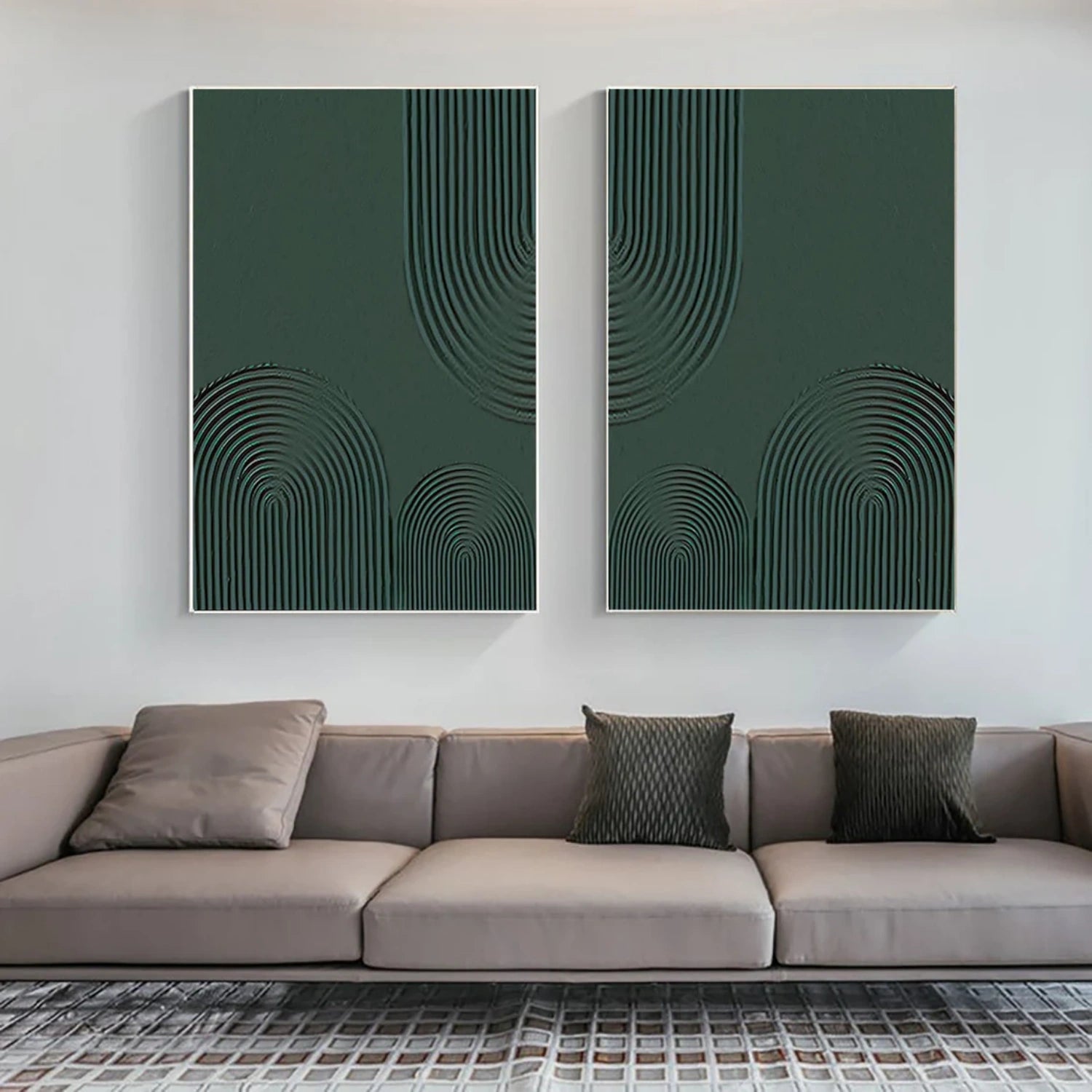 Green Abstract Wall Art Set of 2 Canvas Prints - Modern Home Decor for Living Room, Bedroom & Office | #BG093