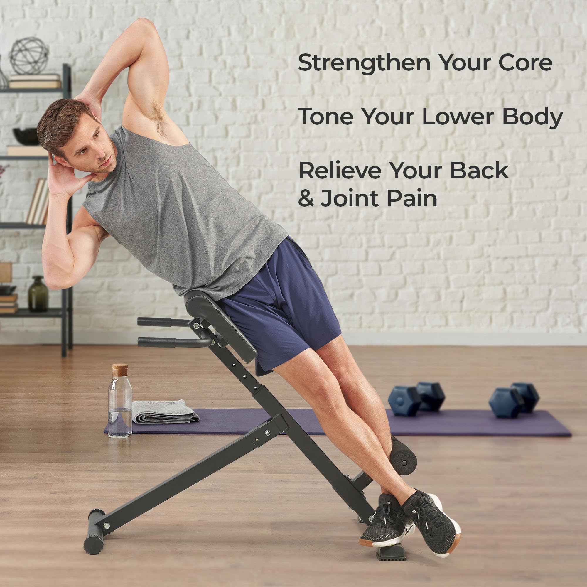 Lifepro Adjustable Roman Chair Hyperextension Bench - Foldable Back Extension Machine for Glutes, Hamstrings & Lower Back Workout - Home Gym Equipment for Core Strength Training | Perfect for Home Fitness, Cross Training & Rehabilitation Exercises