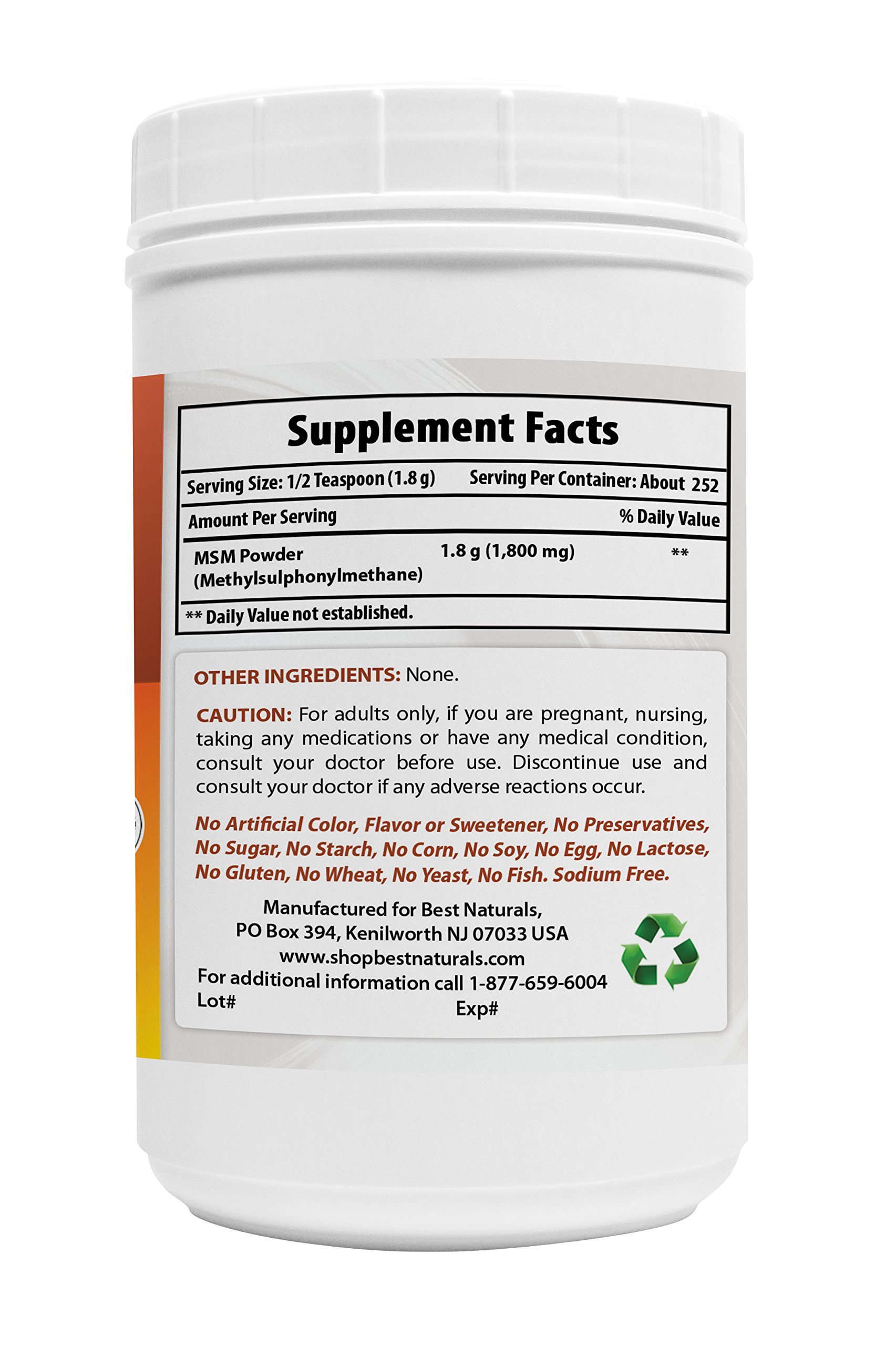 Best Naturals 100% Pure MSM Powder - 1Lb (16oz) Organic Sulfur Supplement for Joint Pain Relief, Skin Health & Detox | Dietary Supplement for Humans & Pets | Perfect for Smoothies, Drinks & Wellness Routines