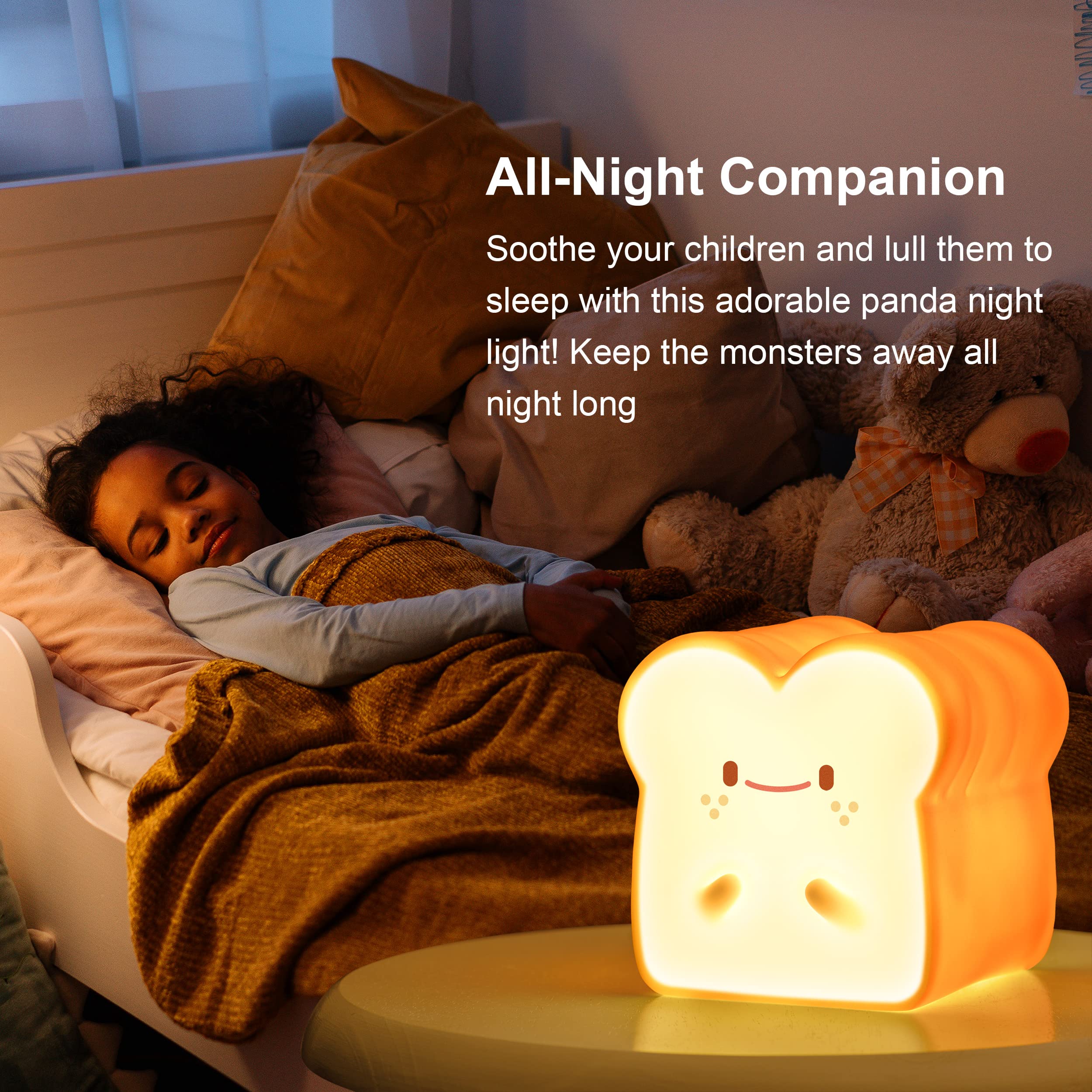 Baby Night Light - Cute Bread Toast LED Lamp for Kids Room with Timer Auto Shutoff, AAA Battery Operated Silicone Nightlight, Kawaii Bedroom Decor - Perfect for Nursery, Toddler Sleep Aid & Birthday Gifts for Teen Girls