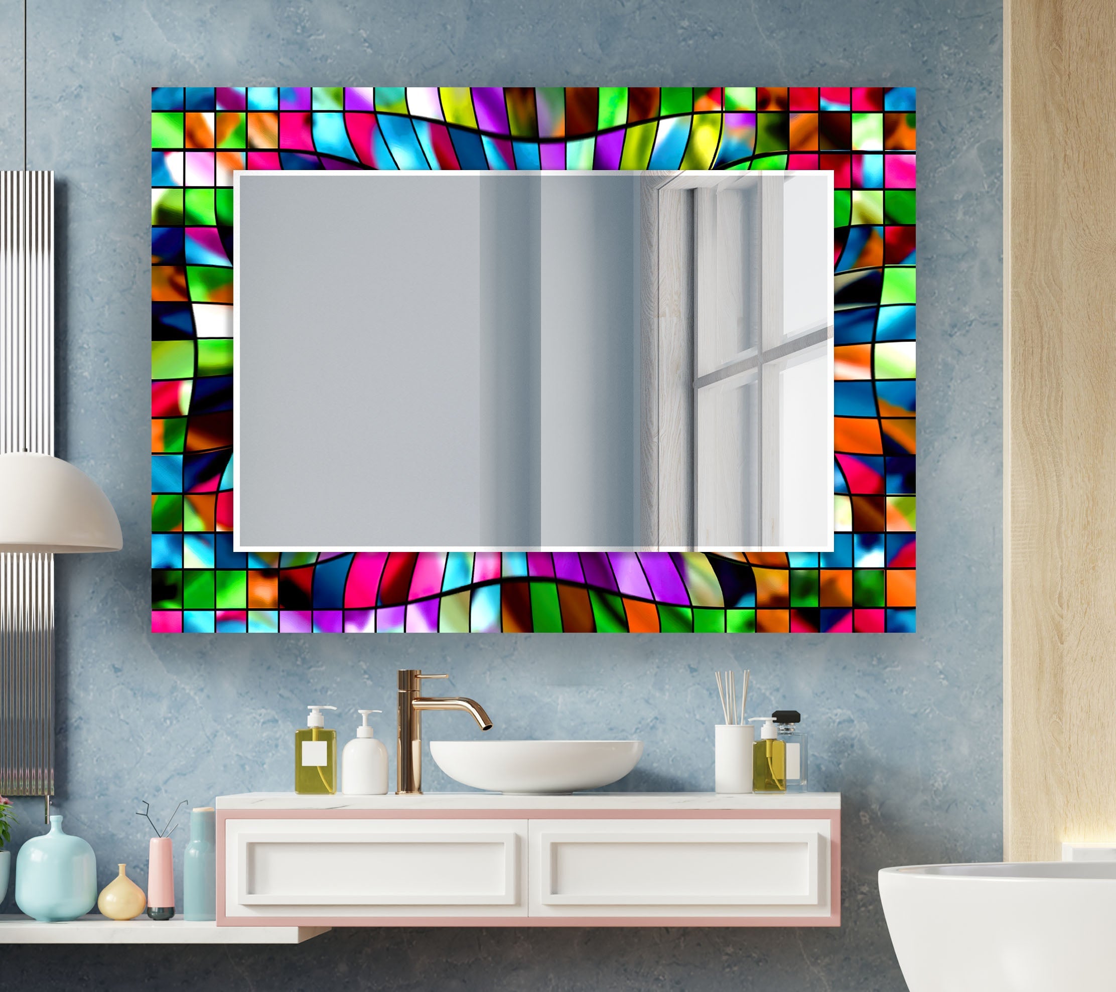 3D Stained Glass Wall Mirror - Handmade Decorative Mirror for Living Room, Bedroom, Bathroom - Unique Home Decor & Gift Idea