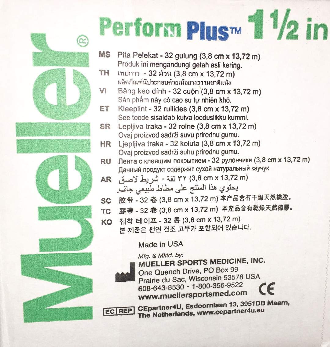 Mueller Perform Plus Athletic Tape - 12 Roll Pack for Sports Injuries, Joint Support & Wrist Wrapping - Ideal for Basketball, Volleyball & Weightlifting
