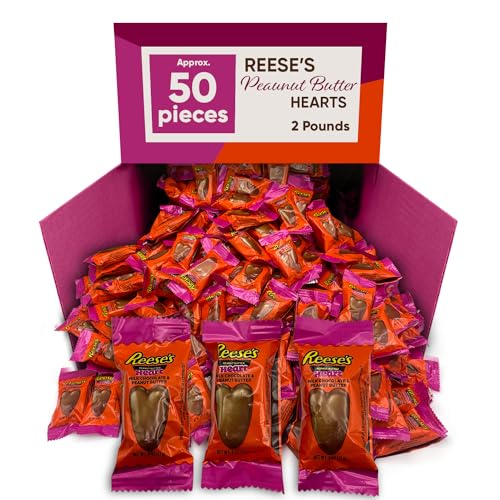 Reese's Peanut Butter Heart Chocolate Candy - 2lb Bulk Pack (Approx 50 Pieces) - Individually Wrapped Milk Chocolate & Peanut Butter Snacks - Perfect for Valentine's Day Gifts, Holiday Treats & Chocolate Gift Baskets - Great for Parties, Office Snacks & Romantic Surprises