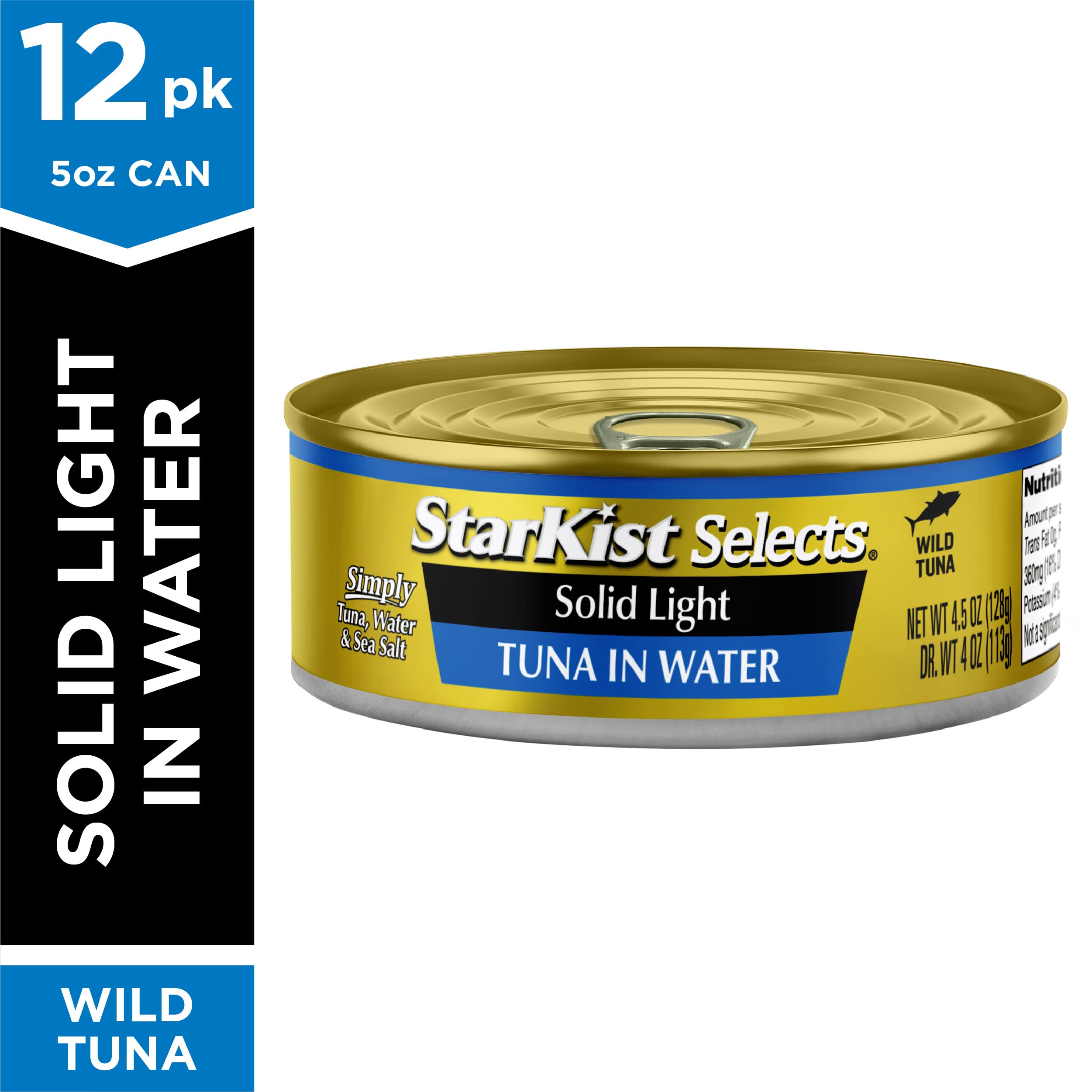 StarKist Selects Solid Light Tuna in Water Can, 4.5 Ounce (Pack of 12) - Perfect for Salads, Sandwiches, and Healthy Snacks