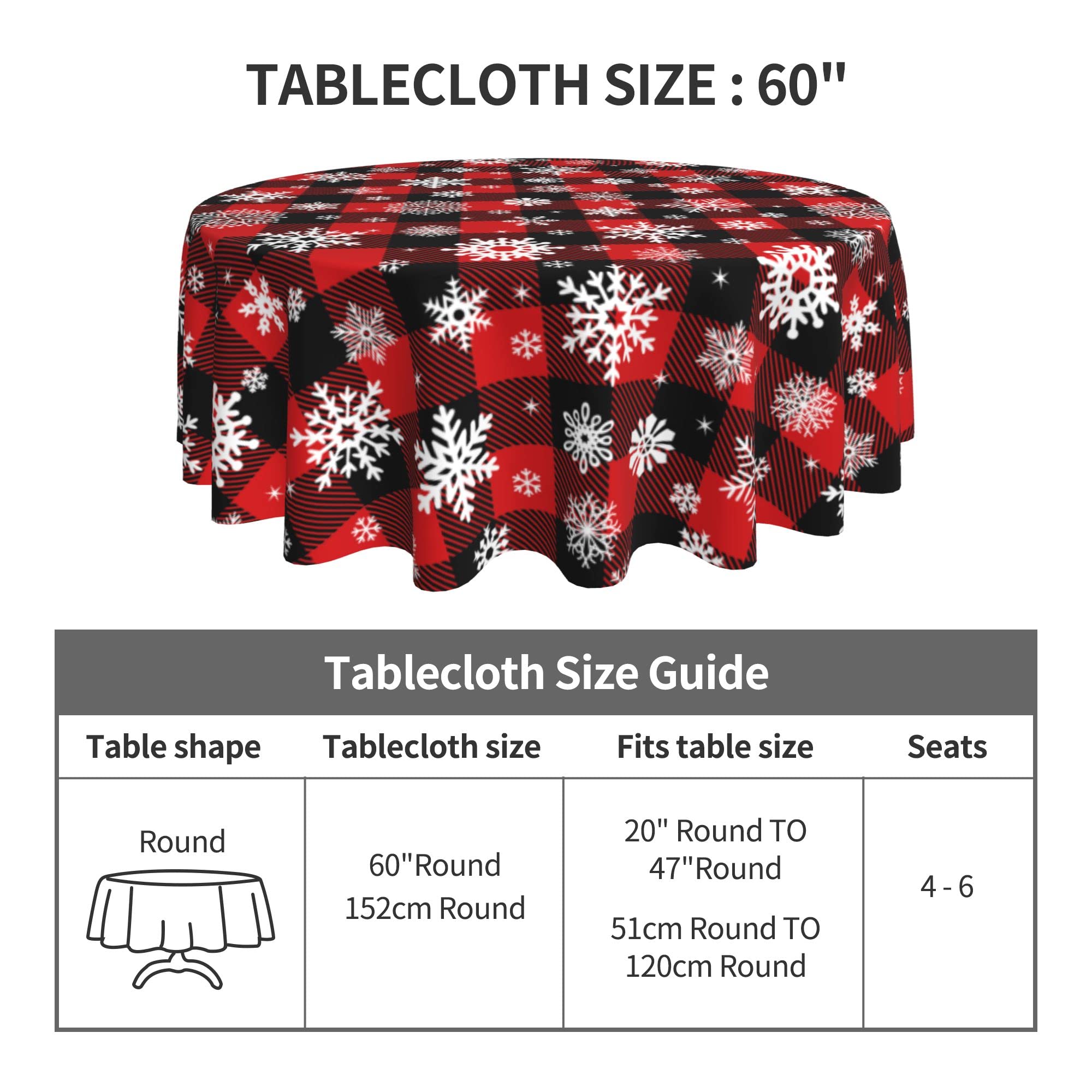 SuQKXCo 60 Inch Christmas Round Tablecloth - Buffalo Plaid Snowflake Design | Waterproof, Wrinkle-Resistant & Easy to Clean | Perfect for Holiday Kitchen Decor, Dining Room & Festive Home Decoration
