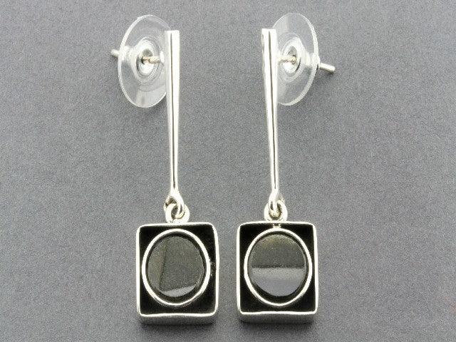 Stylish Framed Stone Circle Earrings in Obsidian - Perfect for Boho Chic & Evening Wear