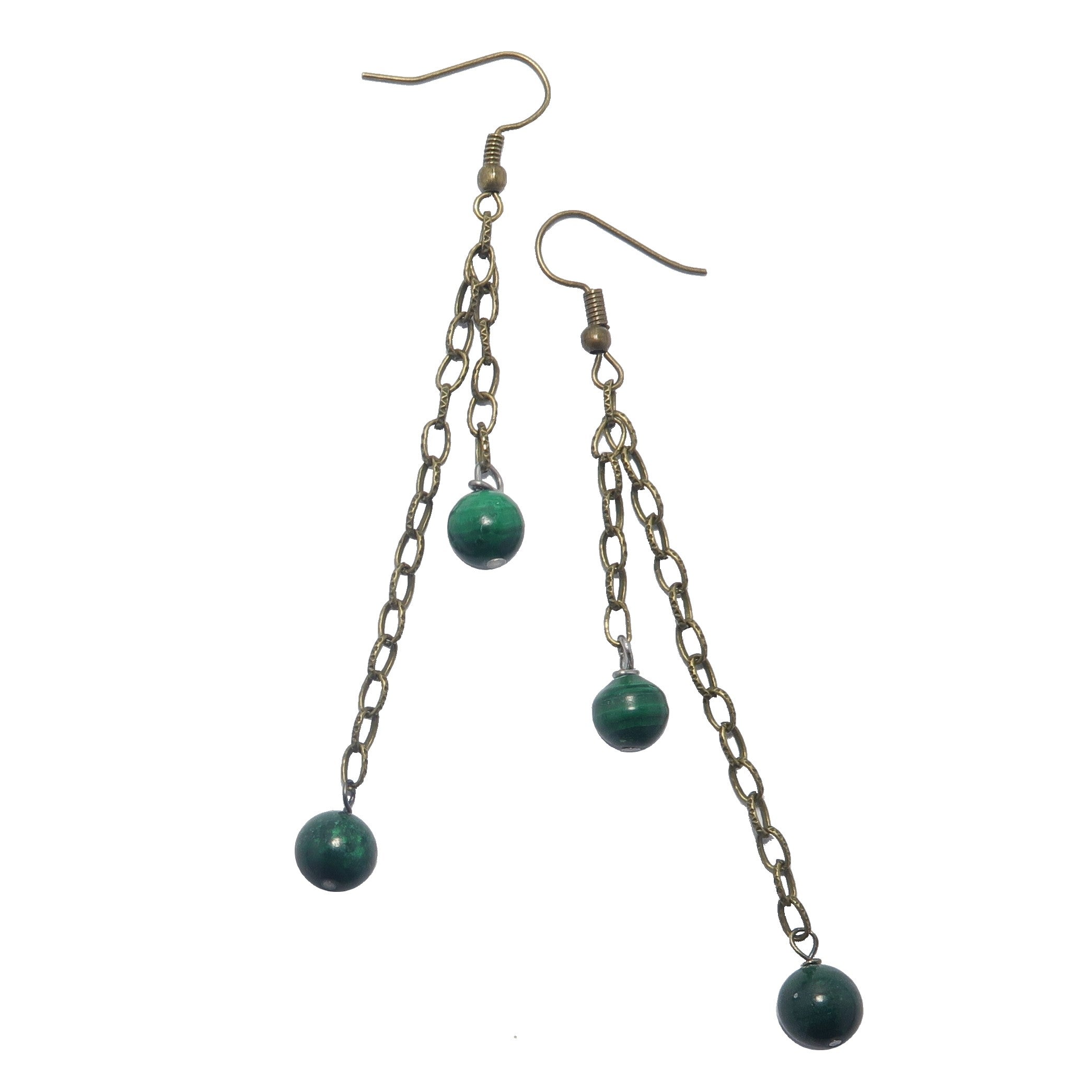 Malachite Earrings for Women - Long Chain Dangle Drop Earrings with Double Trouble Design | Perfect for Parties, Weddings & Evening Events