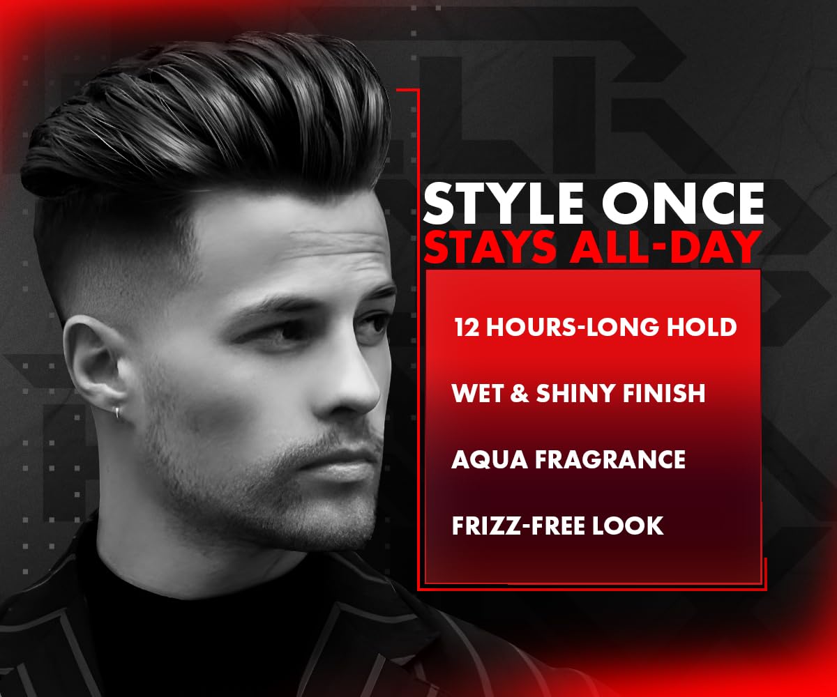 UrbanGabru Aqua Hair Wax for Men - Strong Hold & High Shine Styling Wax (260ml) | 2-in-1 Hair Gel & Wax for Wet Look | Perfect for Daily Styling, Parties & Professional Looks