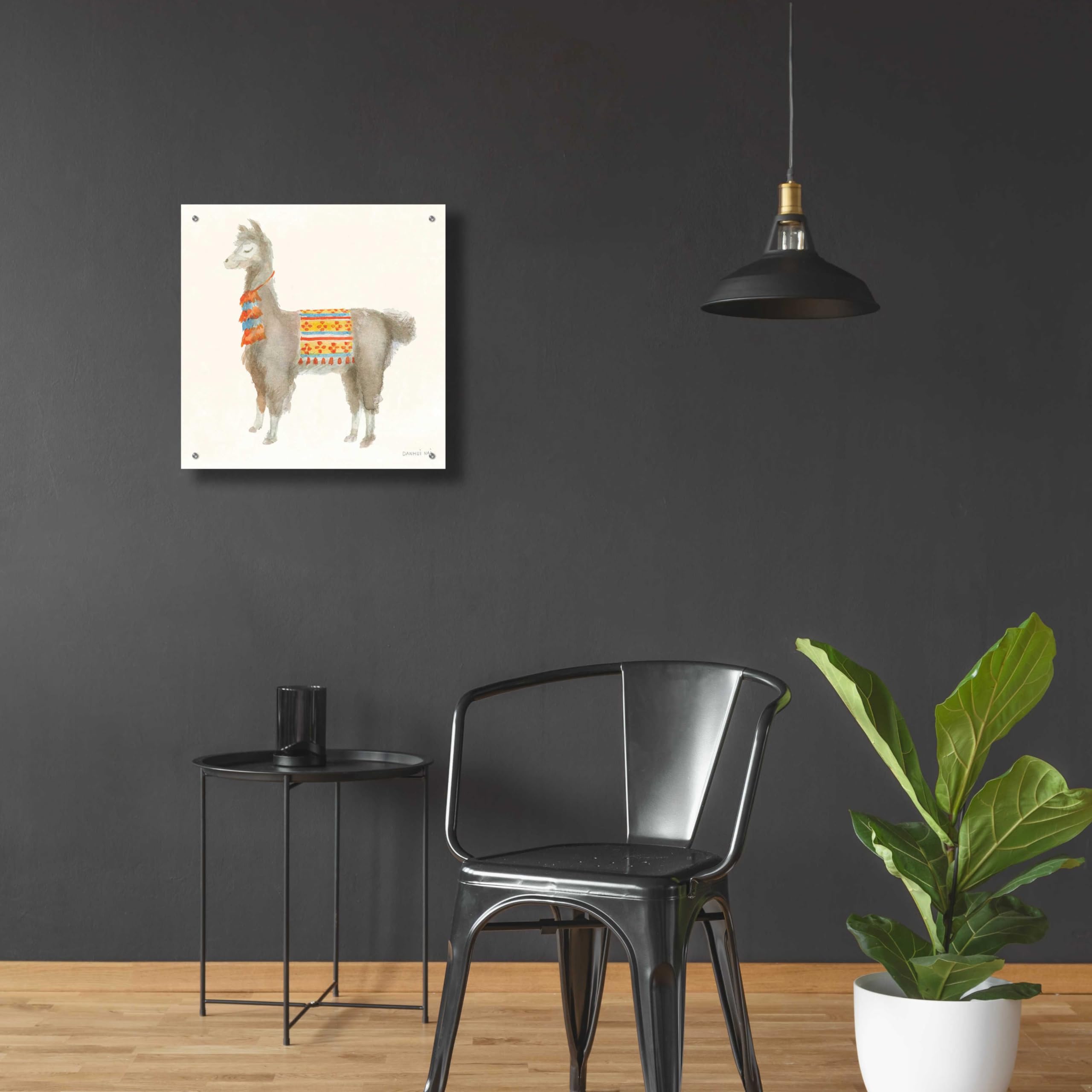 Festive Llama II Wall Art by Danhui Nai - 24x24 Inch Acrylic Glass Canvas Painting - Modern Home Decor for Living Room, Bedroom & Office