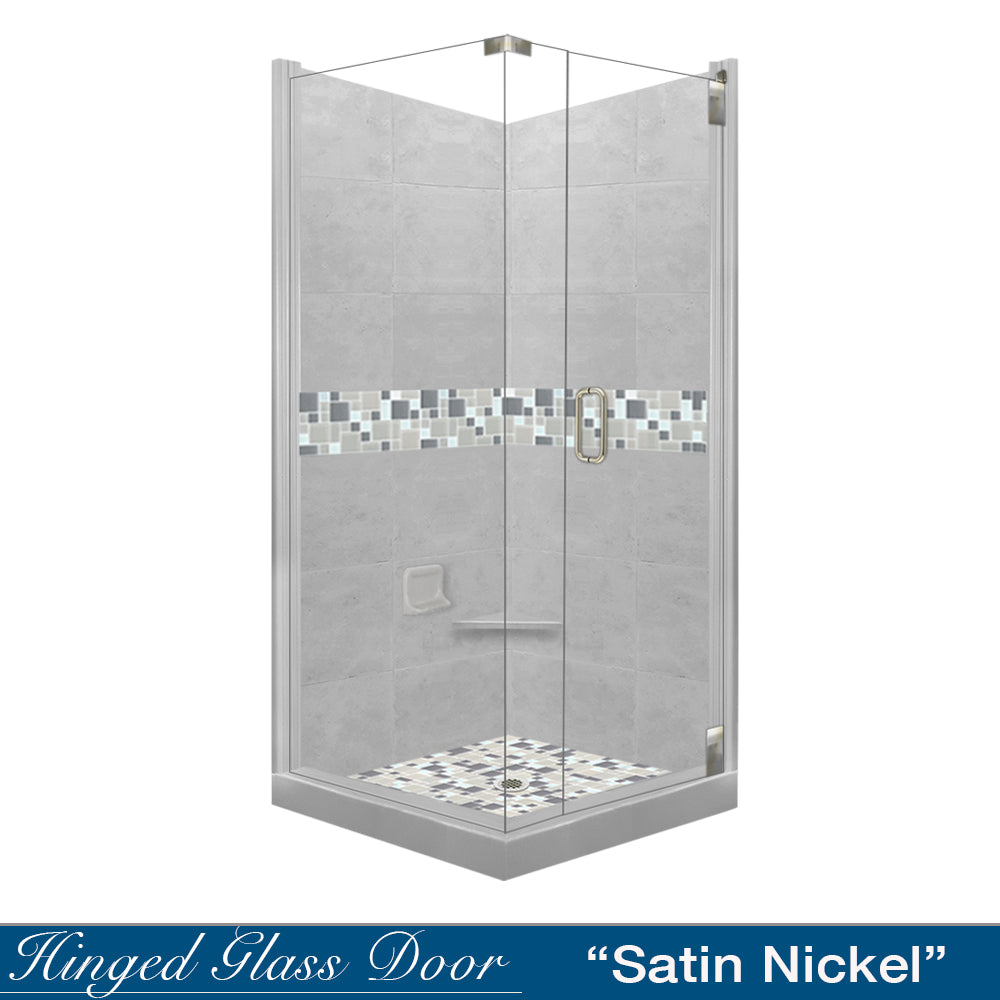 Corner Portland Cement Sistine Stone & Newport Mosaic Accent Tile - DIY Shower Remodel Kit for Bathroom Wall and Floor Renovation | Waterproof Backsplash Design for Modern Homes