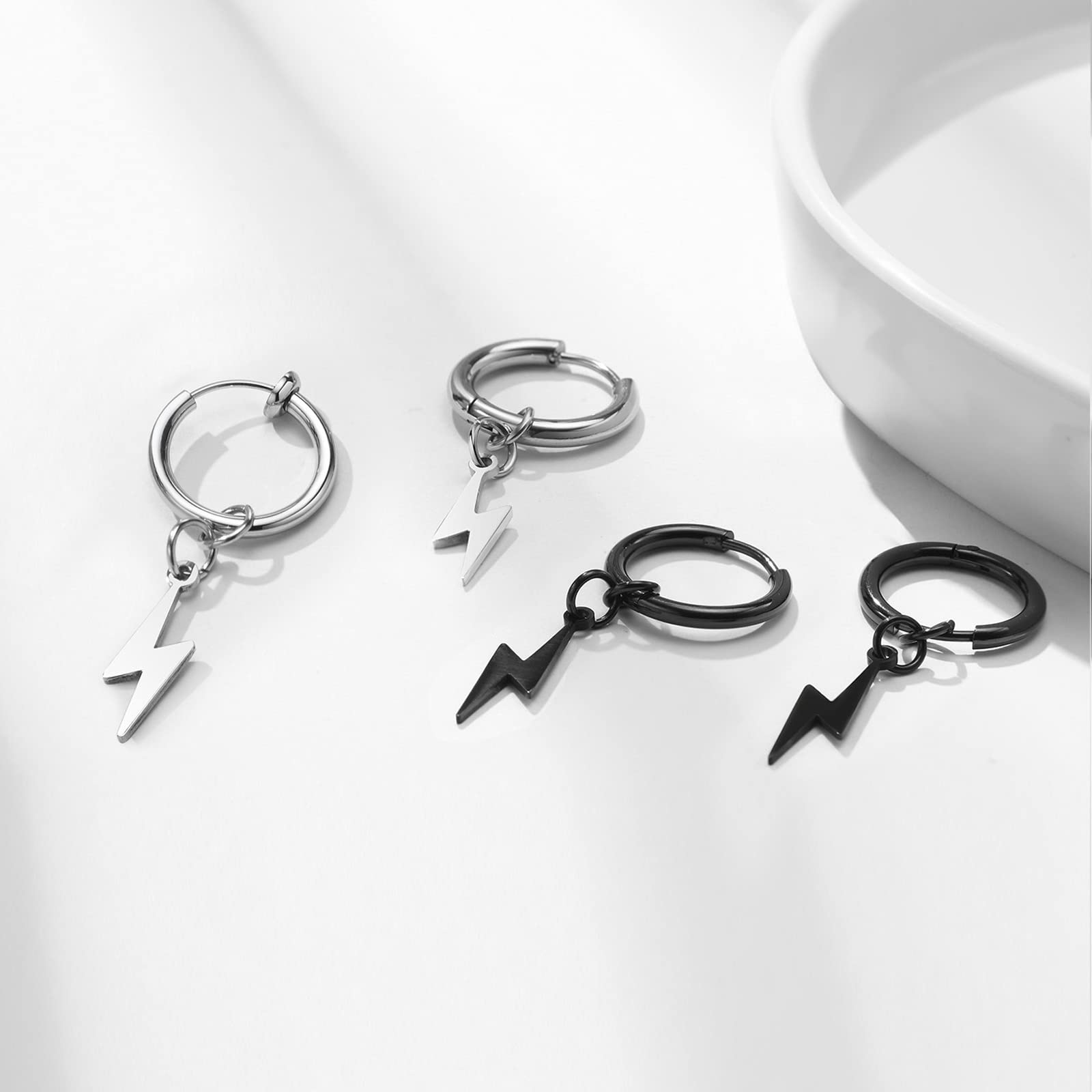 Unisex Lightning Bolt Clip-On Earrings | Stainless Steel Non-Piercing Dangle Earrings for Men & Women - Perfect for Parties, Cosplay & Everyday Fashion