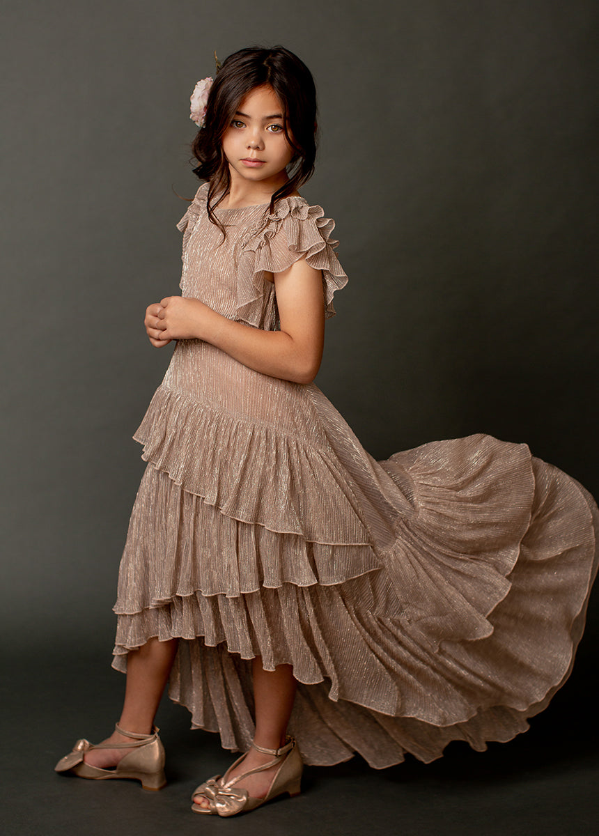 Angelina Rose Gold Dress for Women - Elegant Evening Gown for Party, Wedding & Special Occasions