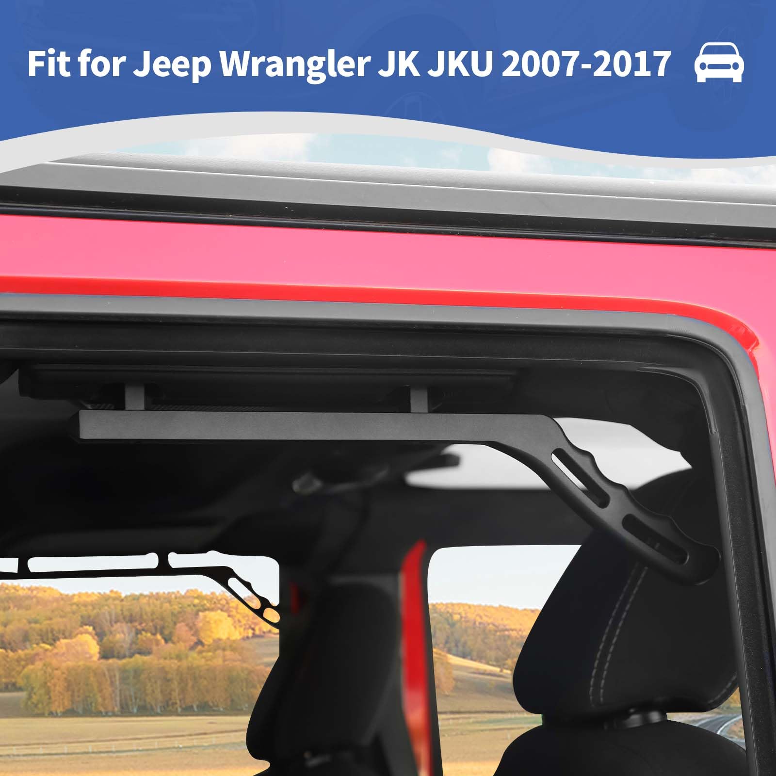 Jeep Wrangler JK JKU 2007-2017 Aluminum Grab Handles Kit - 4pcs Black Heavy-Duty Grab Bars for Jeep JK 4 Door Accessories | Perfect for Off-Roading & Easy Entry/Exit