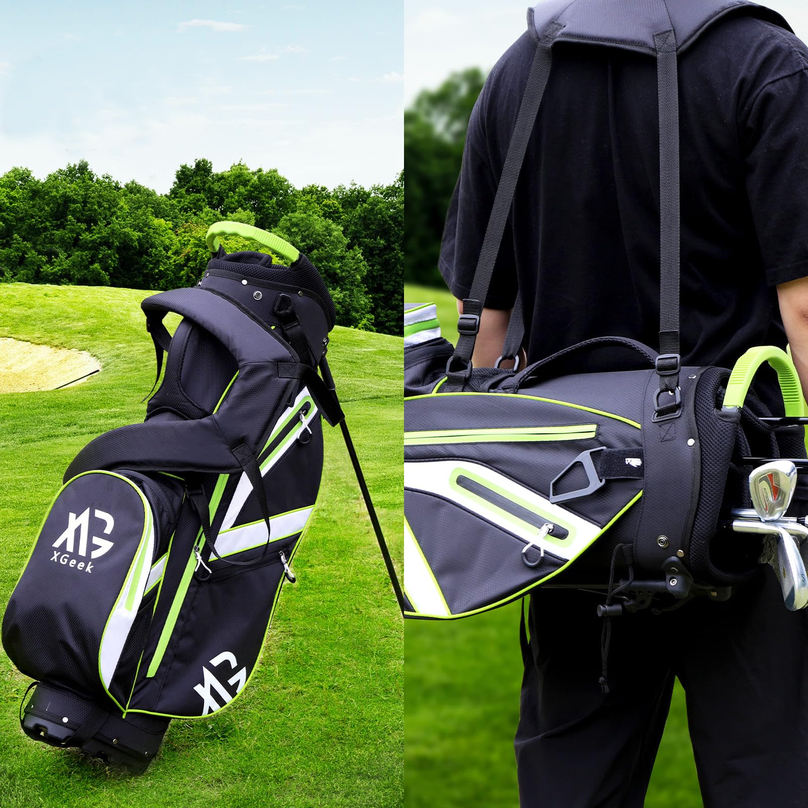 XDriveMax Lightweight Golf Stand Bag with Double Strap, Rain Cover & Accessories - Premium Golf Club Bag for Men & Women - Perfect for Course Play, Travel & Practice Sessions