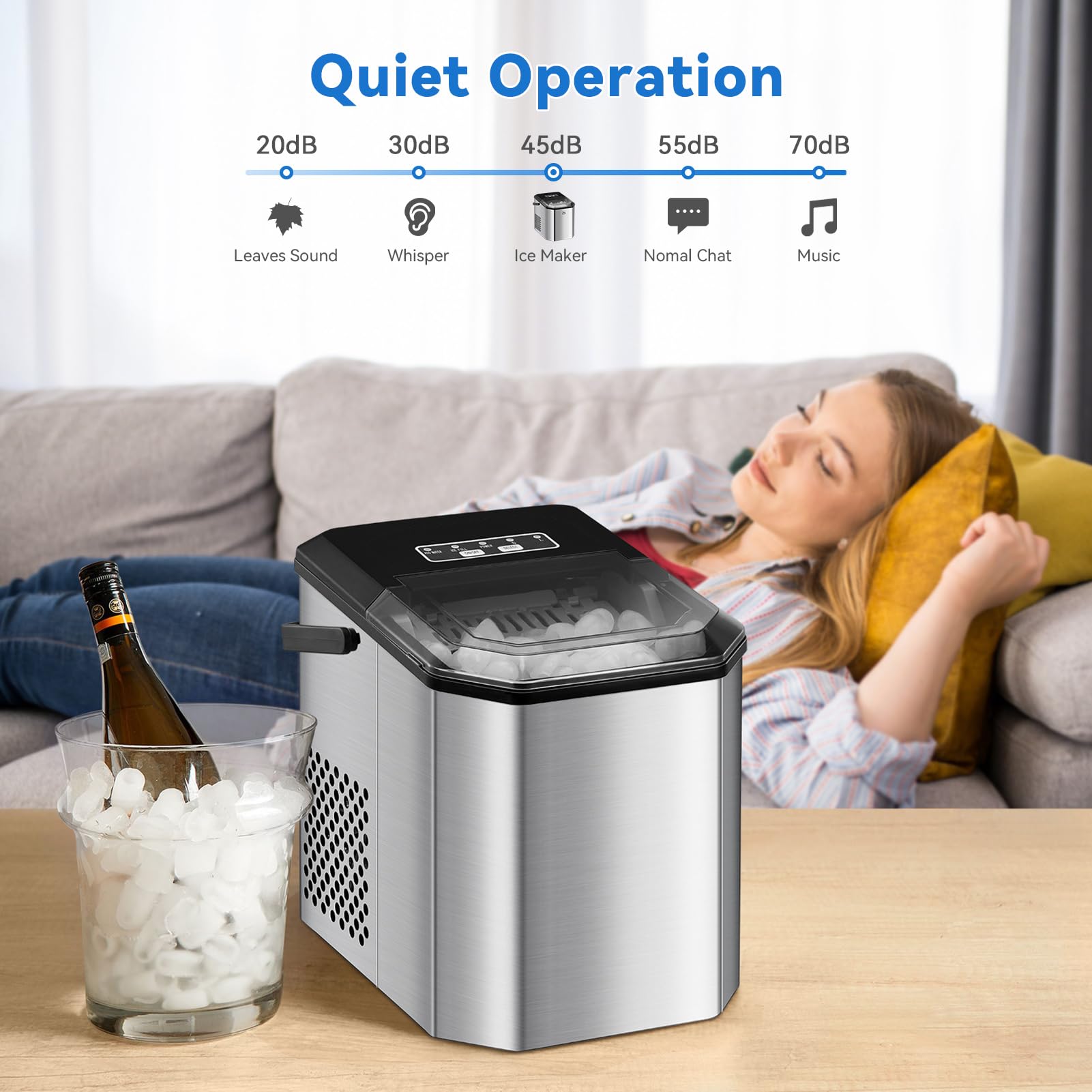 ACONEE Portable Countertop Ice Maker - 26LBs/24H, 9 Ice Cubes in 6 Mins, Self-Cleaning Bullet Nugget Pellet Ice Machine with Ice Scoop Basket & Smart Indicator - Perfect for Home, Office, Parties & Outdoor Activities