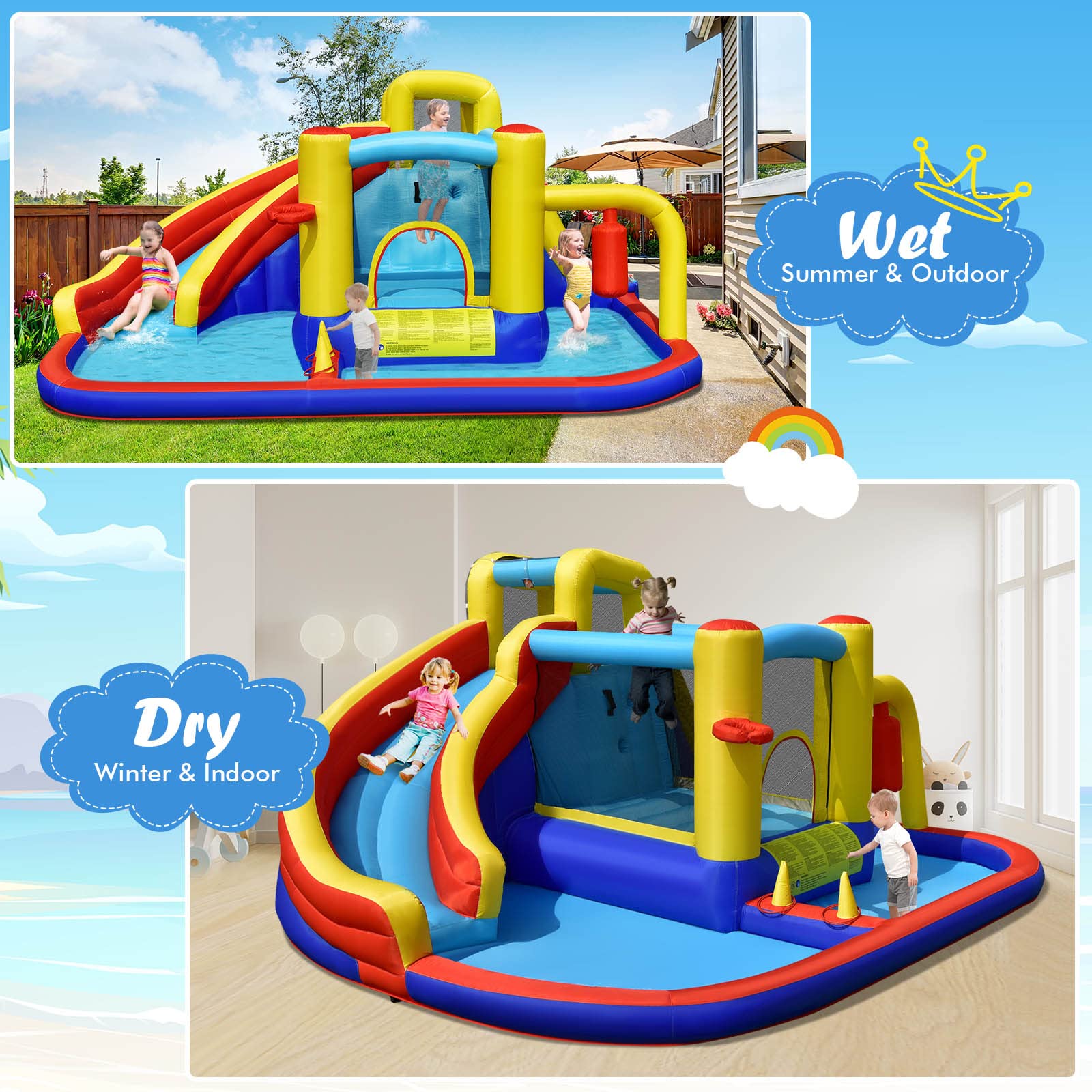 BOUNTECH Inflatable Water Slide - Mega Water Park Bounce House Combo with Splash Pool & Climbing Wall | Outdoor Backyard Fun for Kids & Adults | Perfect for Summer Parties, Birthday Gifts & Family Gatherings