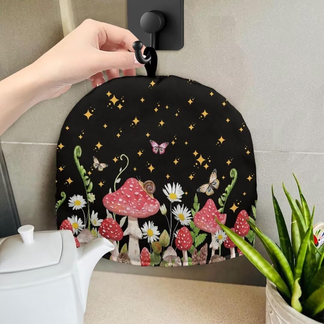 GOSTONG Insulated Tea Cozy for Teapot - Mushroom & Butterfly Design, Foldable & Warm Keeping Teapot Cover - Perfect for Afternoon Tea, Tea Parties & Home Decor