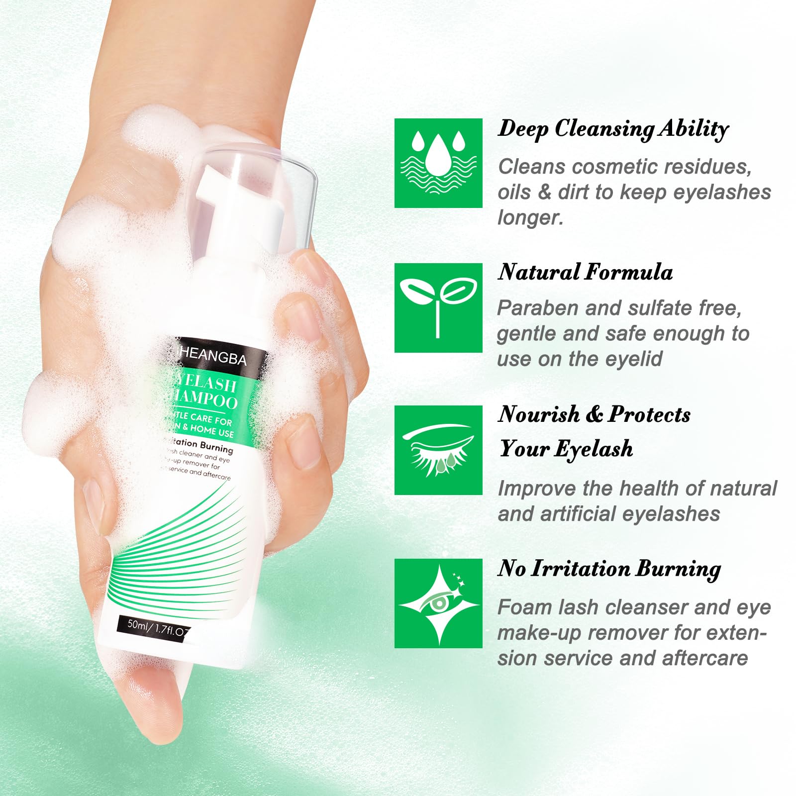 Lash Shampoo for Eyelash Extensions - 50ml Eyelash Extension Cleanser with Brush | Gentle Foaming Eyelid Wash for Extensions & Natural Lashes | Safe Makeup Remover for Professional Salon & Home Use | Perfect for Daily Lash Care & Post-Extension Maintenance