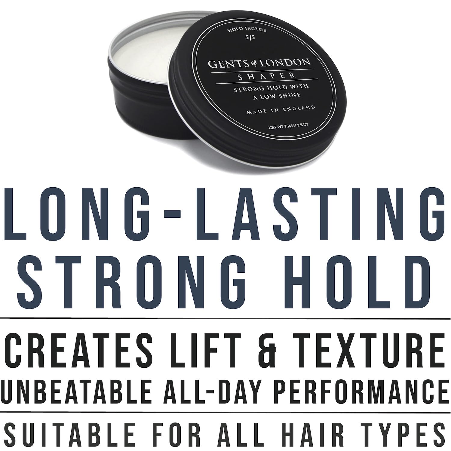 GENTS OF LONDON Men's Hair Styling Wax - Strong Hold Hair Shaper with Texture, 75g | Perfect for Pompadour, Quiff & Messy Hairstyles