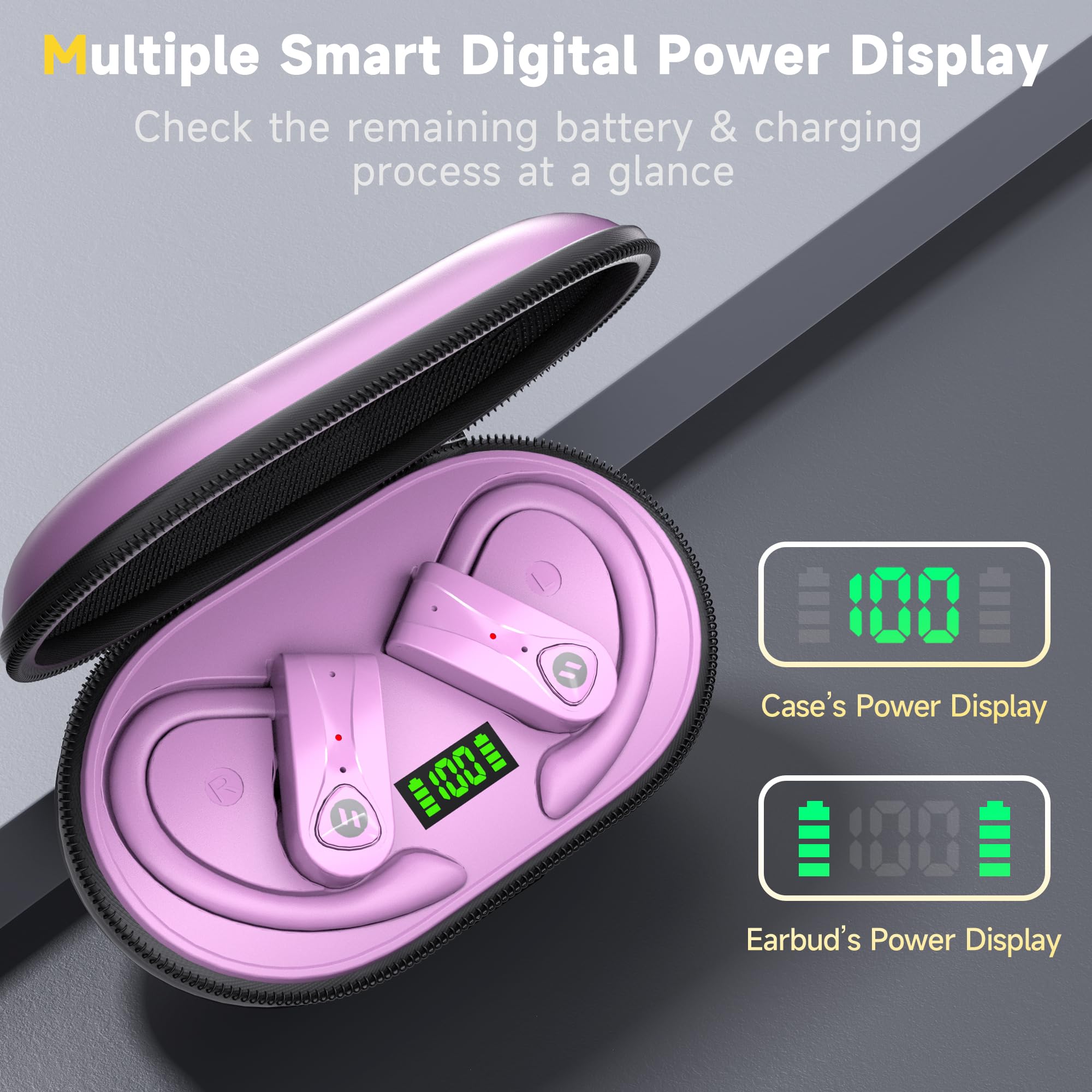 Wireless Bluetooth Headphones with Active Noise Cancelling, 4-Mic HD Call, 60H Playtime & LED Display - Over-Ear Sport Headphones for Running, Gym, Workout, Travel & Office Use