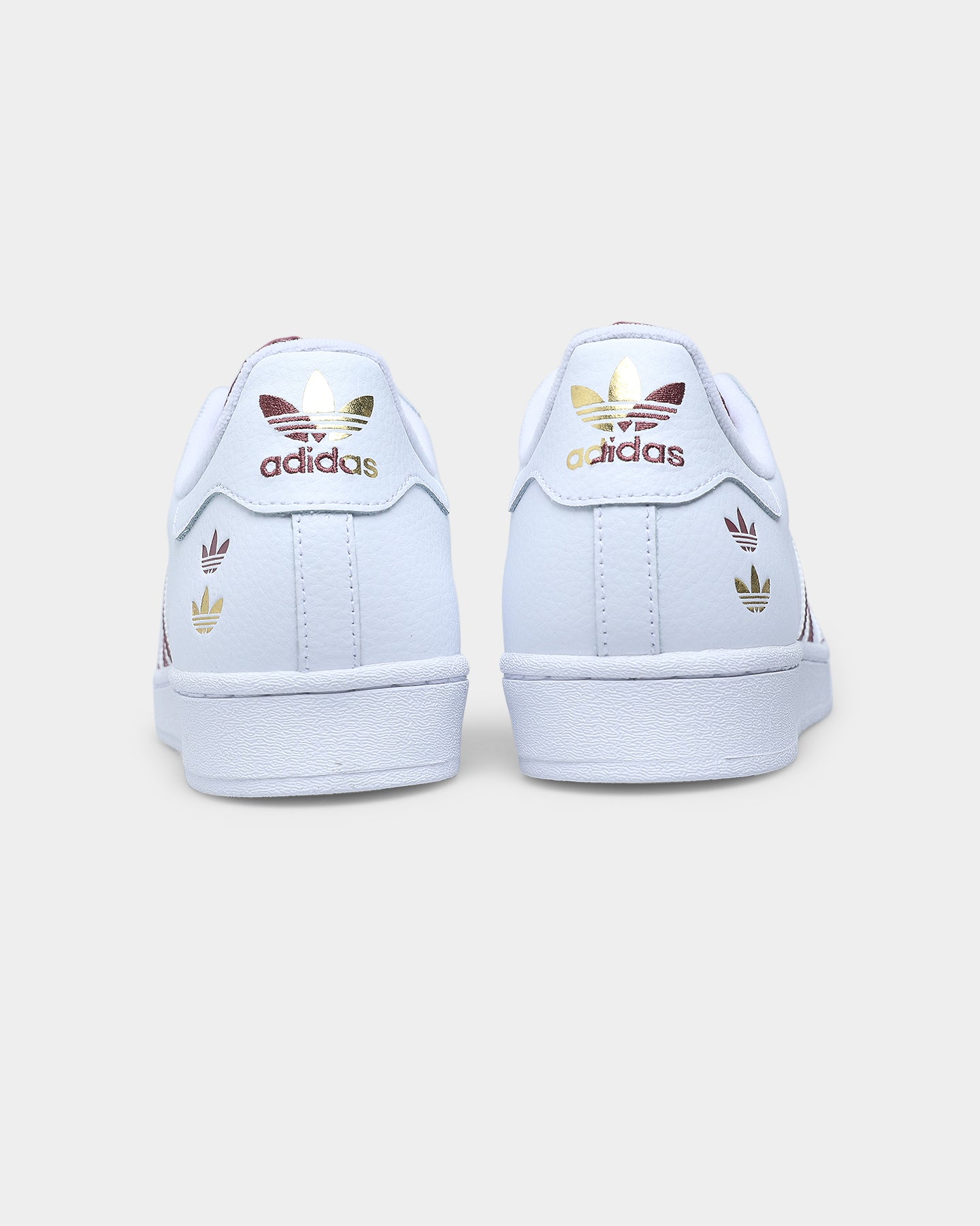 Adidas Superstar Sneakers - Cloud White, Quiet Crimson & Gold Foil Colorways | Classic Comfort for Casual Wear, Street Style & Everyday Fashion