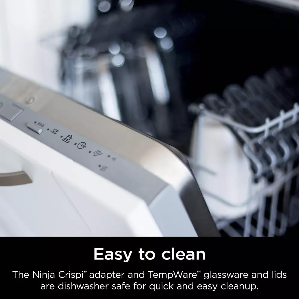 Ninja Crisp FN101GY 4-Qt 1750W Electric Air Fryer & Portable Cooking System - Microwave, Freezer & Dishwasher Safe Glass Containers - Bake, Roast & Reheat - Includes 6-Cup Glass Containers with Lids (Grey) - Perfect for Small Kitchens, Dorms & Quick Healthy Meals