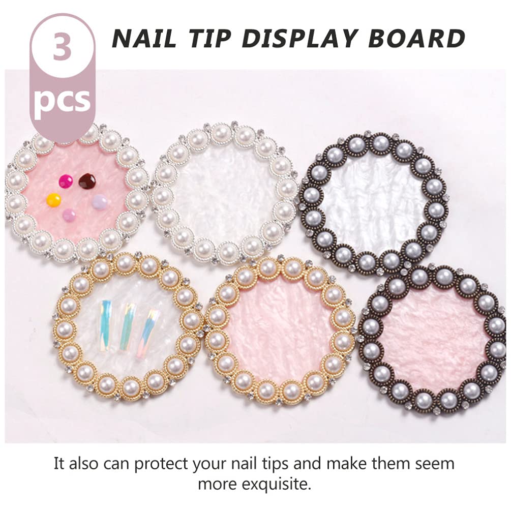Beaupretty 3Pcs Nail Pigment Palette Set - Pearl Bead Nail Art Display Tray with Polish Drawing Frame for Professional & Home Salon Use | Perfect for Nail Tip Samples, Manicure Practice & Nail Art Showcase