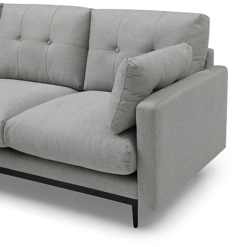 HAVANA 3-Seater Sofa with Left Chaise in Light Grey & Black - Modern Living Room Furniture for Small Spaces & Apartments